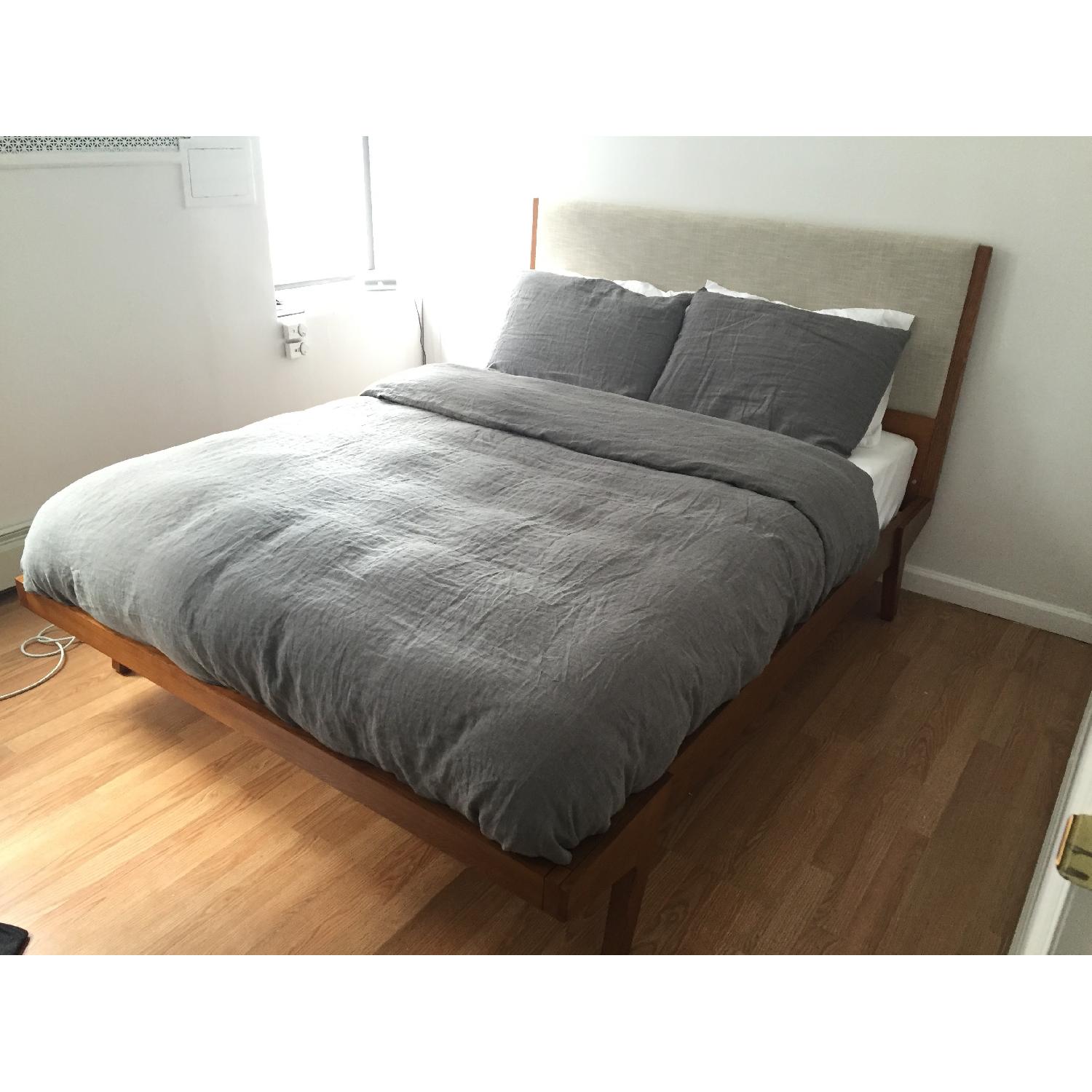 West Elm Natural Linen Weave Solid Wood Bed - image-1