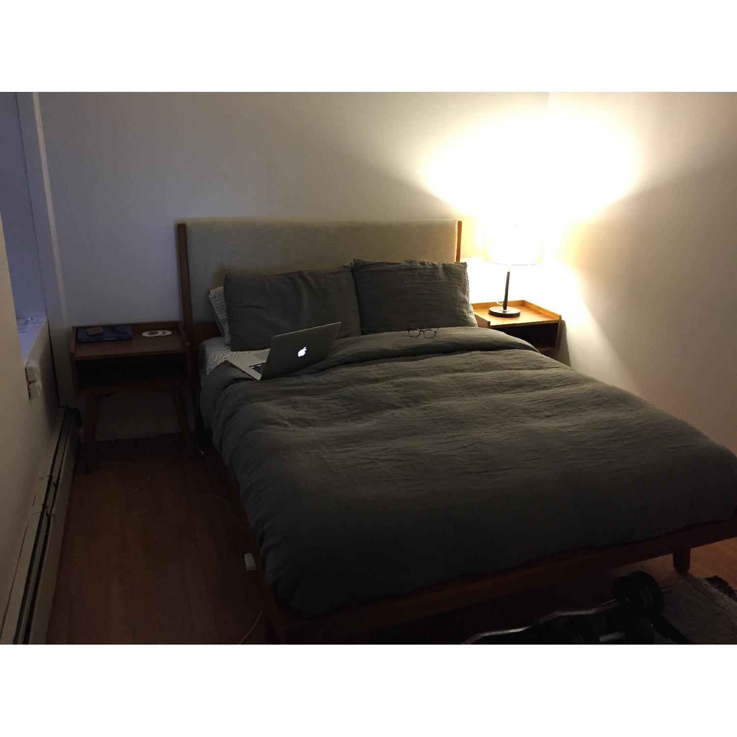 West Elm Natural Linen Weave Solid Wood Bed - image-2