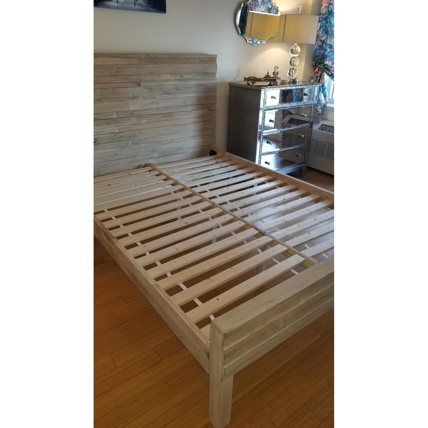 West Elm Queen Stria Bed in Cerused White Wash Grey - image-2