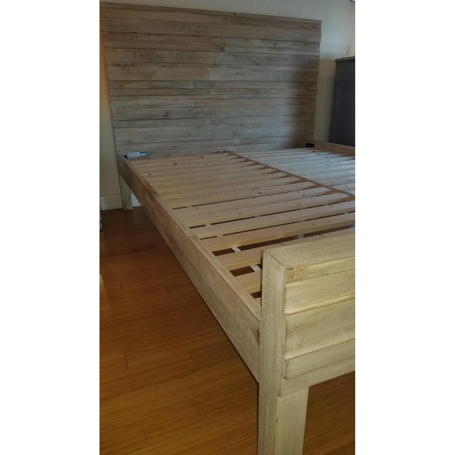 West Elm Queen Stria Bed in Cerused White Wash Grey - image-3