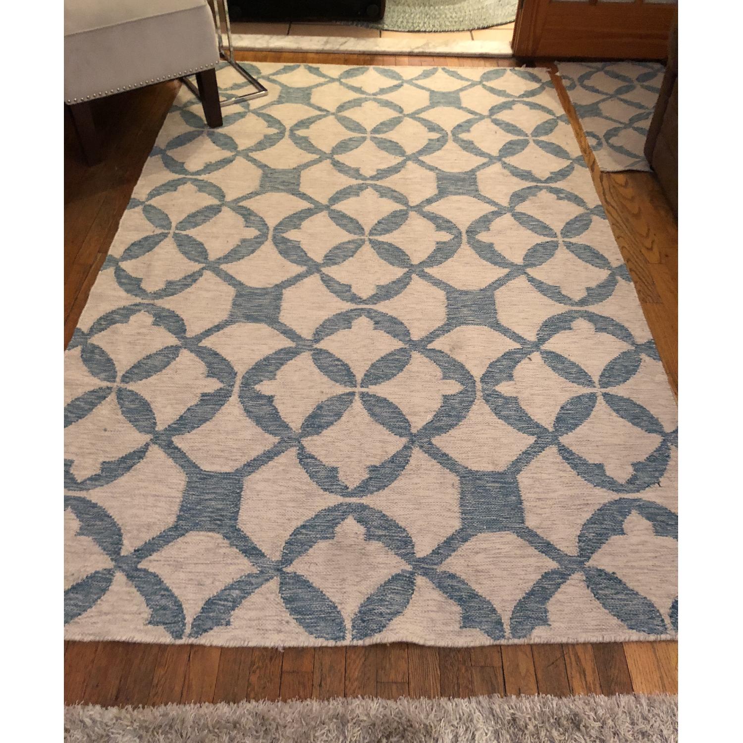 West Elm Tile Wool Kilim Rug in Turquoise Blue - image-2