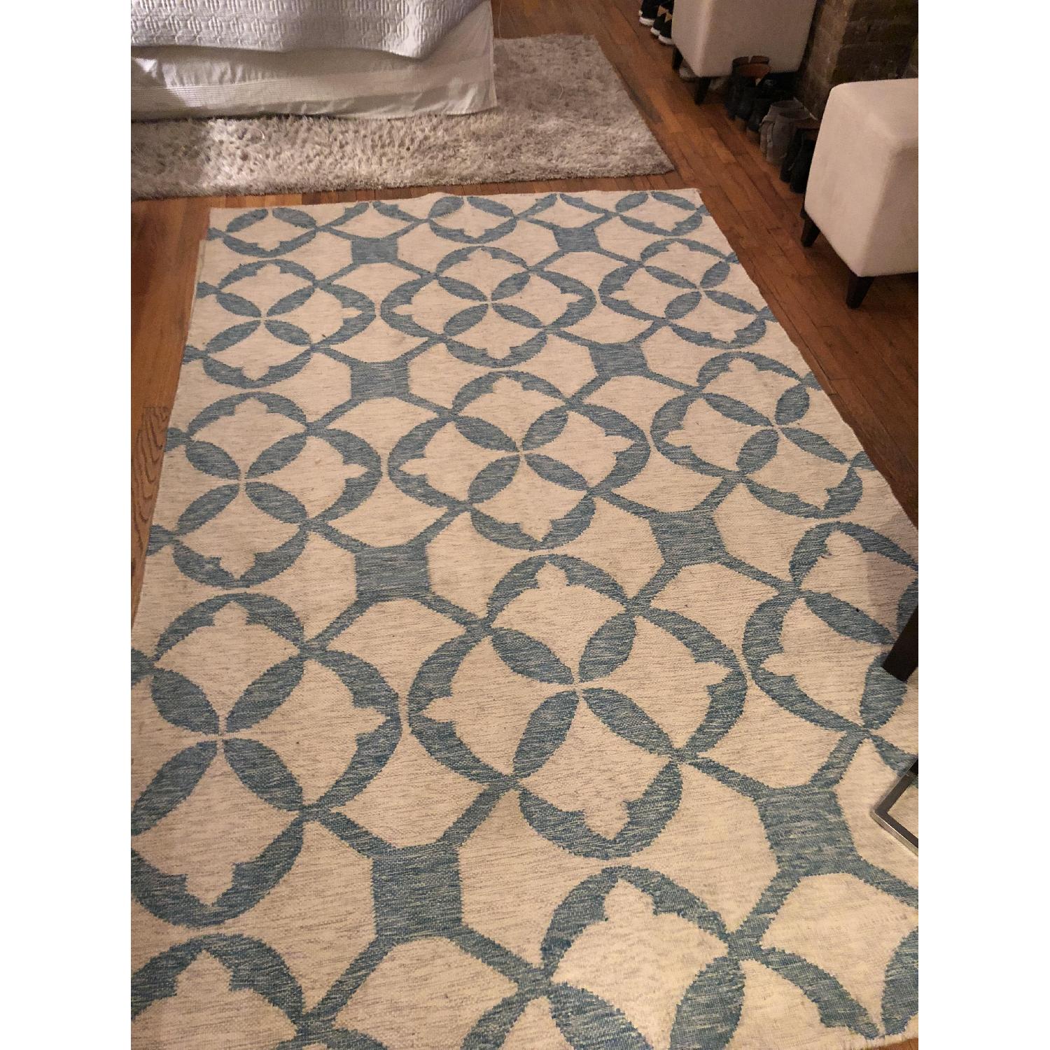 West Elm Tile Wool Kilim Rug in Turquoise Blue - image-4