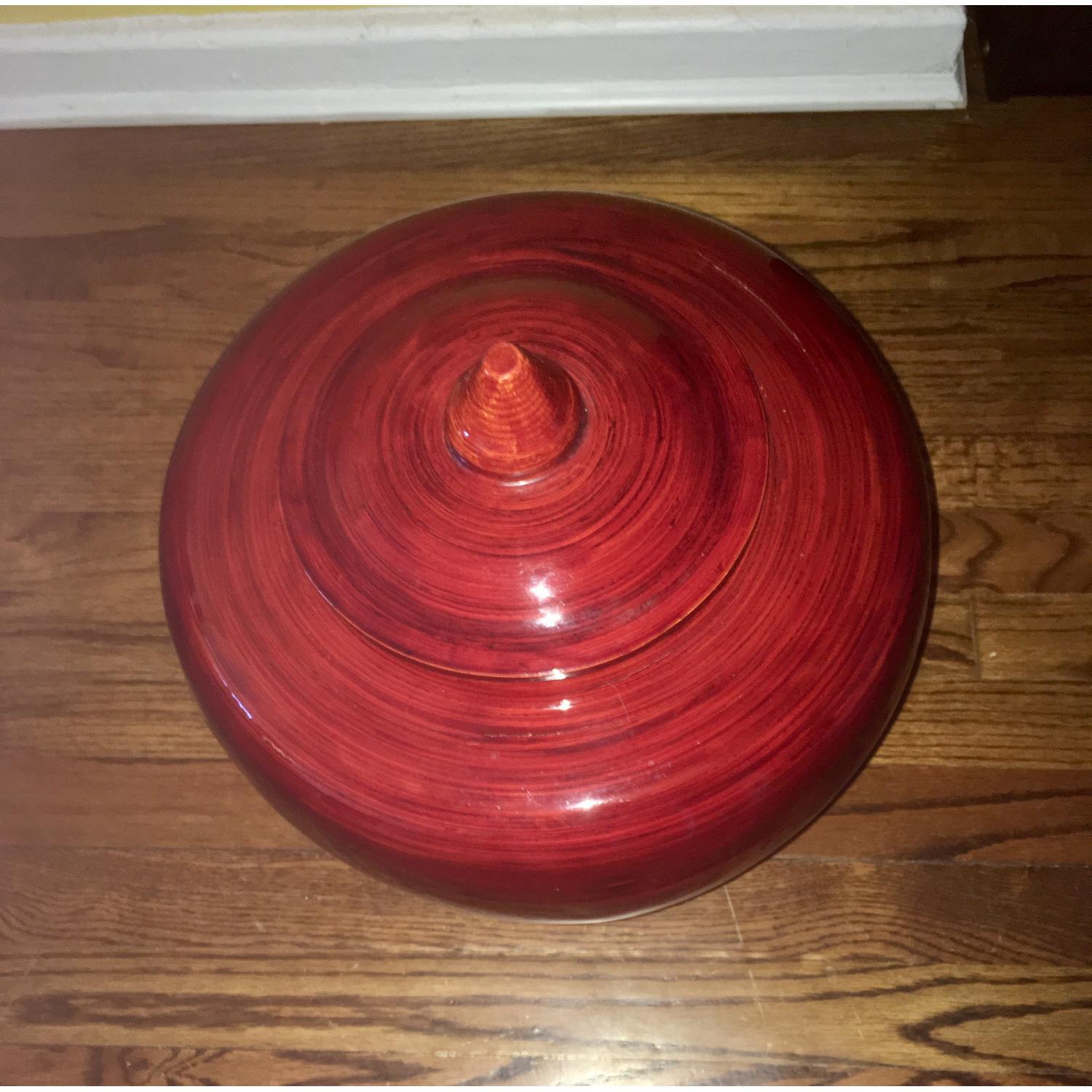 Glossy Red Bamboo Urn Vase w/ Lid - image-1