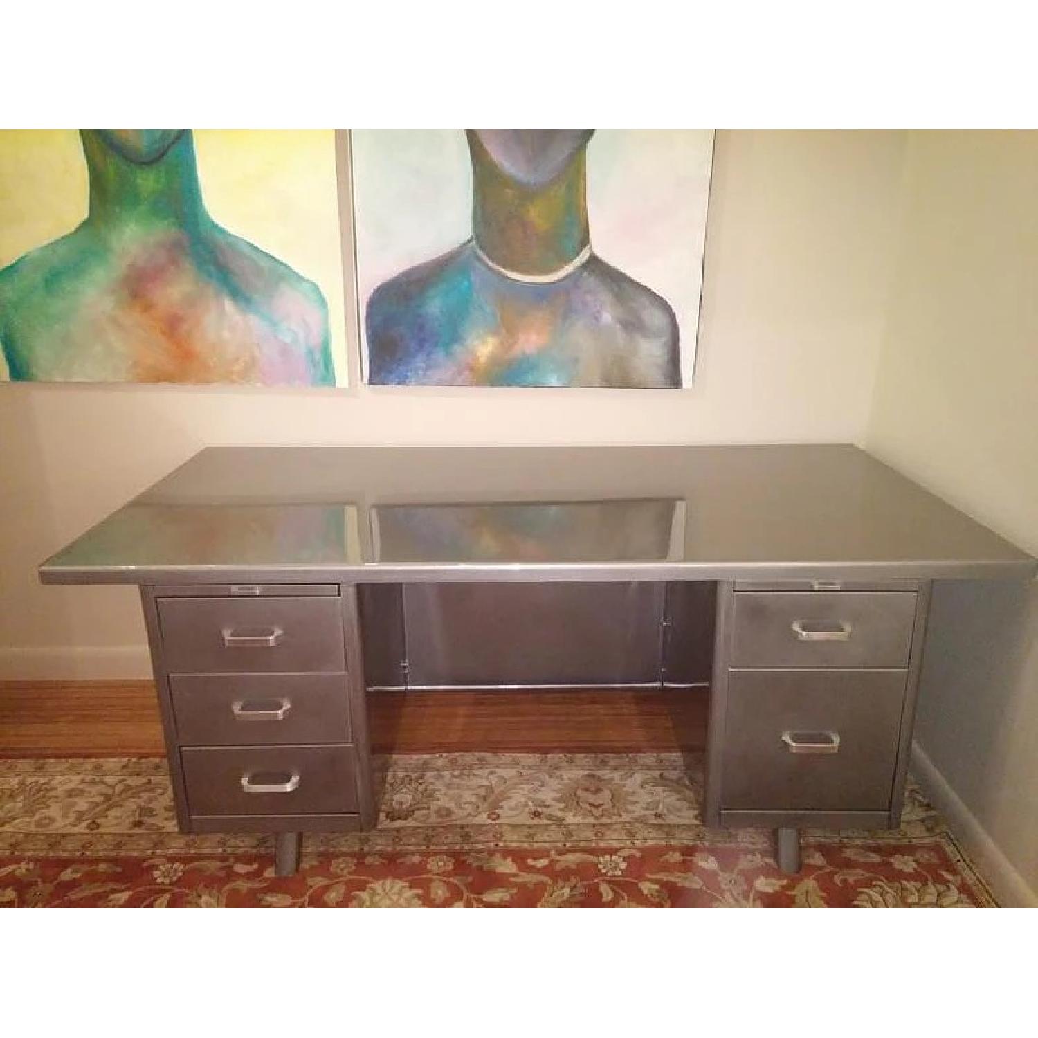 Bergen Vintage Stripped Steel Overhang Tanker Desk AptDeco