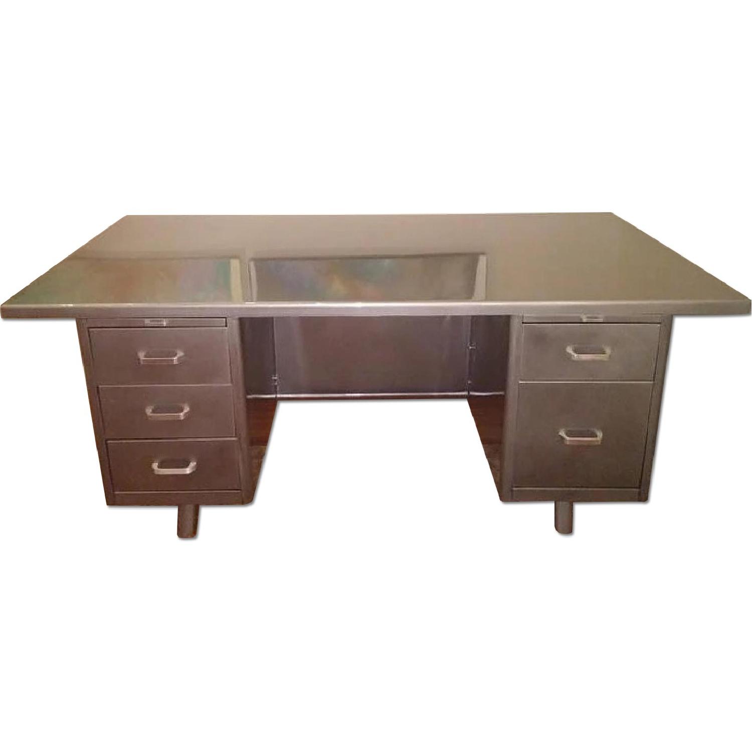 Bergen Vintage Stripped Steel Overhang Tanker Desk AptDeco