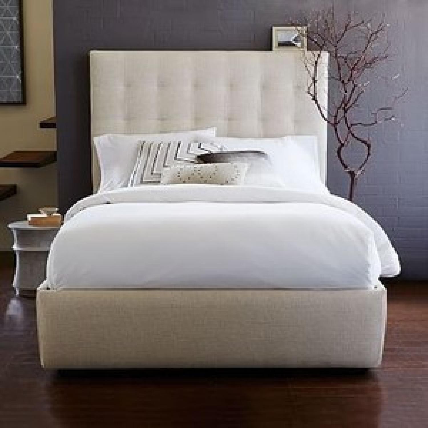 West Elm Plinth Upholstered Bed Frame in Oatmeal - image-1