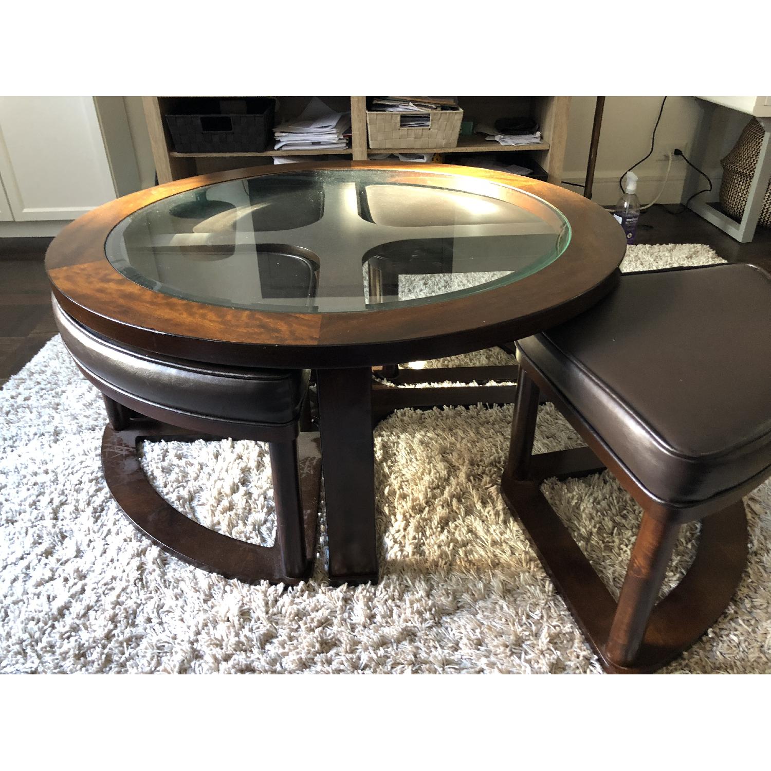 Woodhaven Hill Glass Top Round Coffee Table w/ 4 Ottomans - image-4