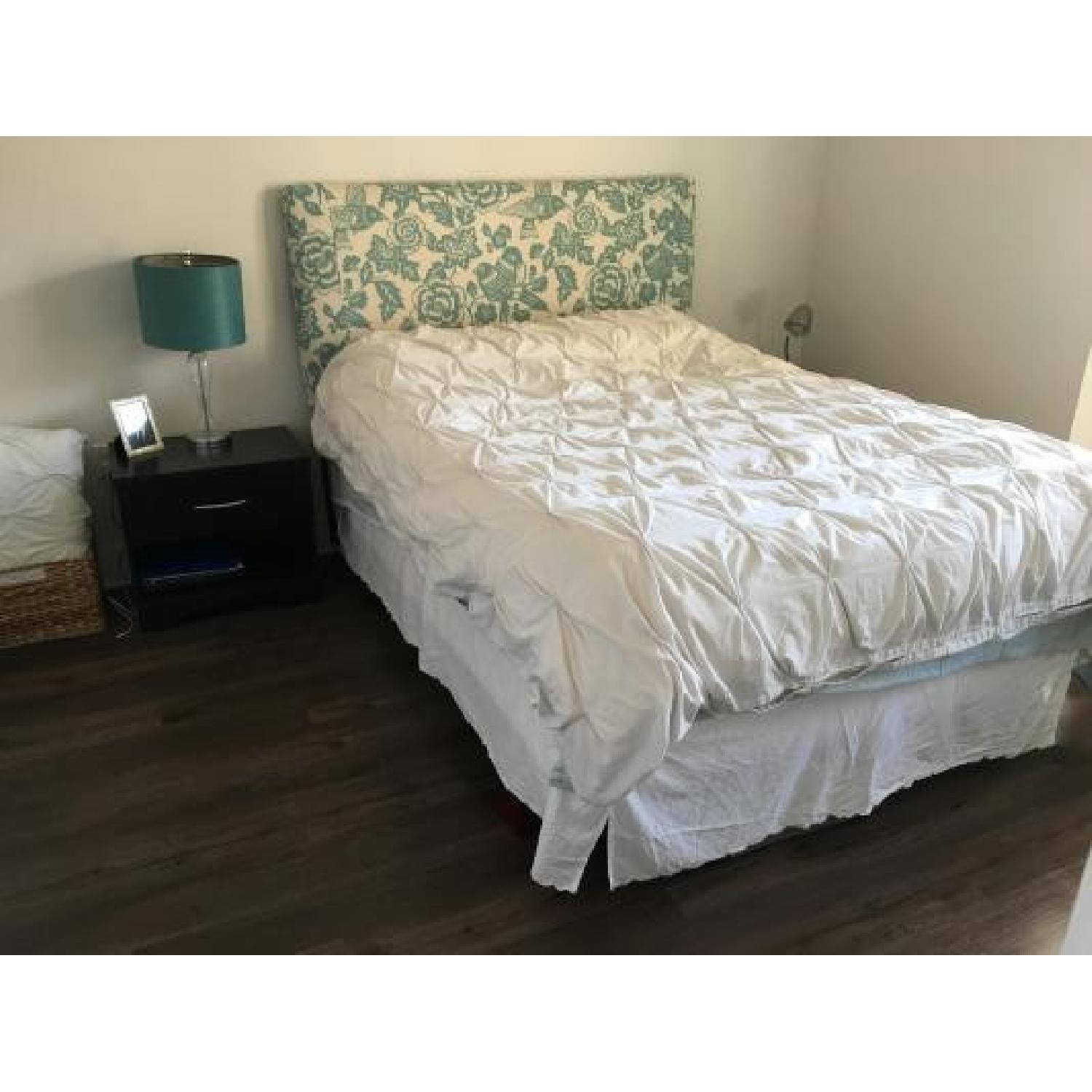 Thomas Paul Furniture Queen Size Bed Frame & Upholstered Headboard in Turquoise Canary - image-3