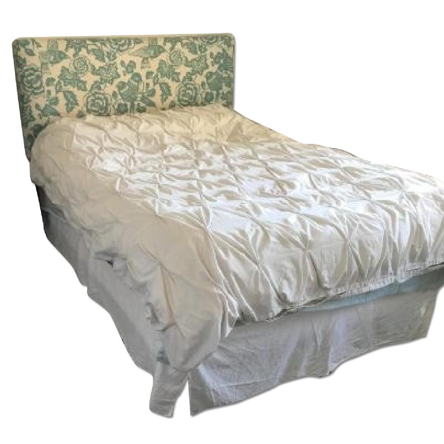 Thomas Paul Furniture Queen Size Bed Frame & Upholstered Headboard in Turquoise Canary - image-0