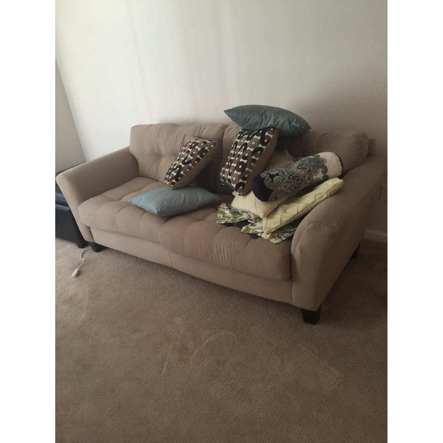 Badcock Cream Microsuede Couch - image-1