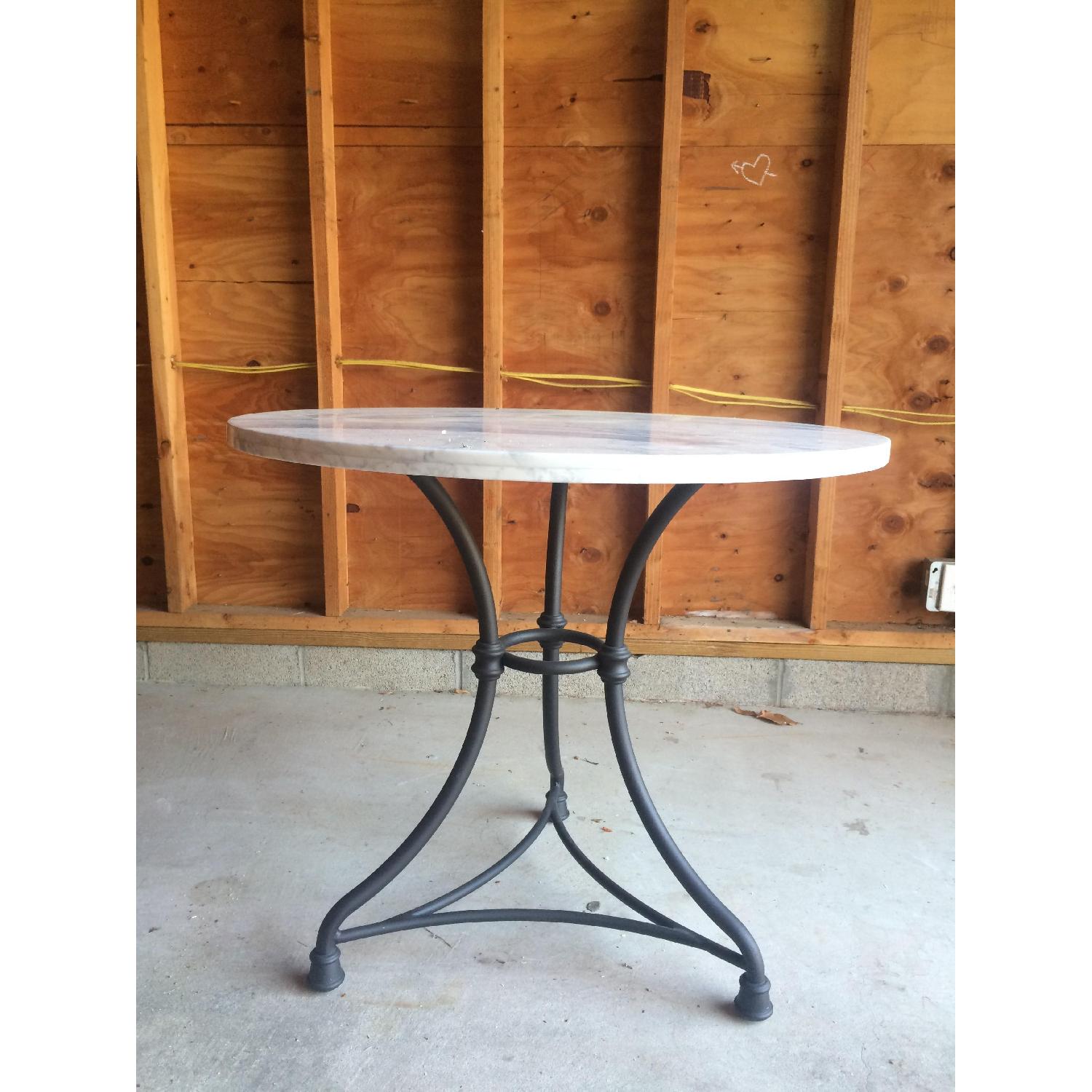 Crate & Barrel French Kitchen Marble Round Bistro Table w/ 2 Chairs - image-1