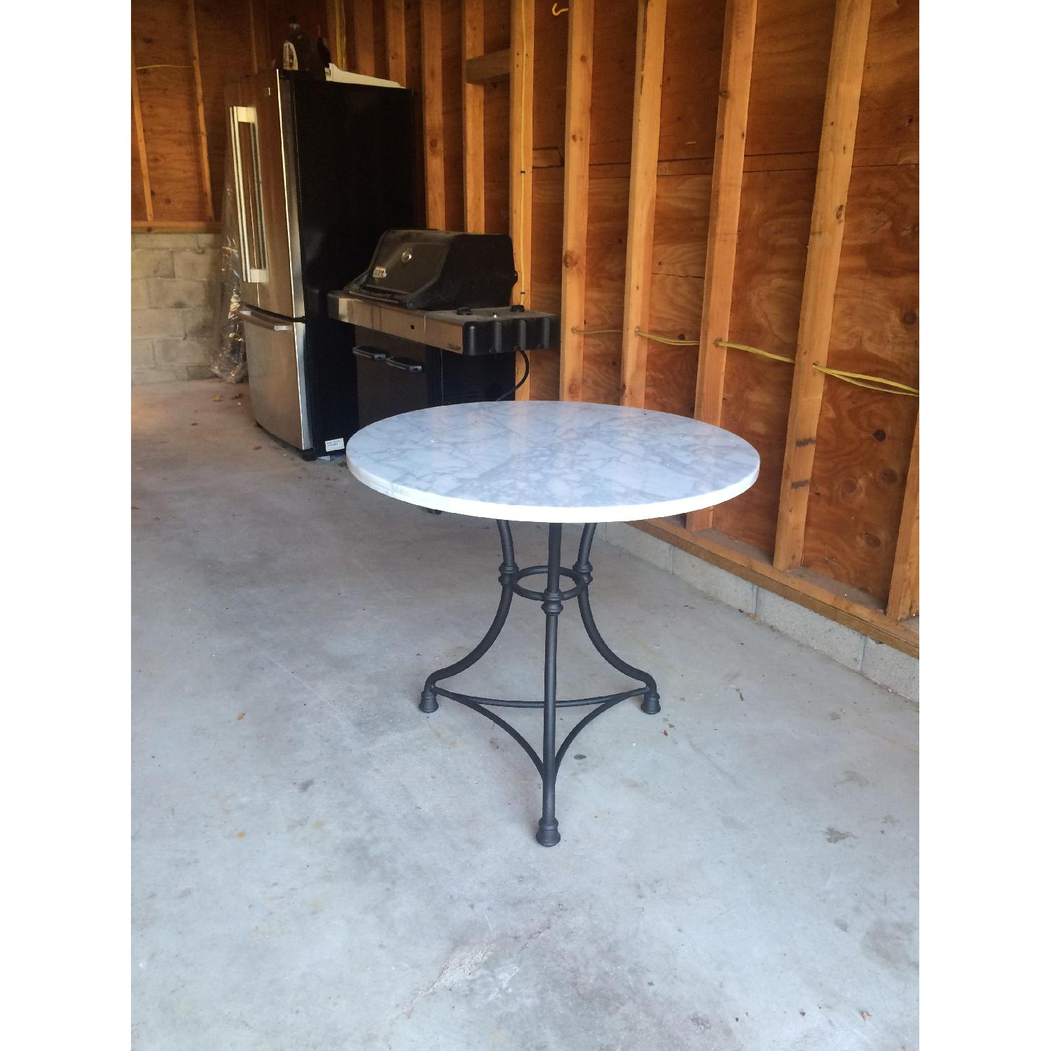 Crate & Barrel French Kitchen Marble Round Bistro Table w/ 2 Chairs - image-2