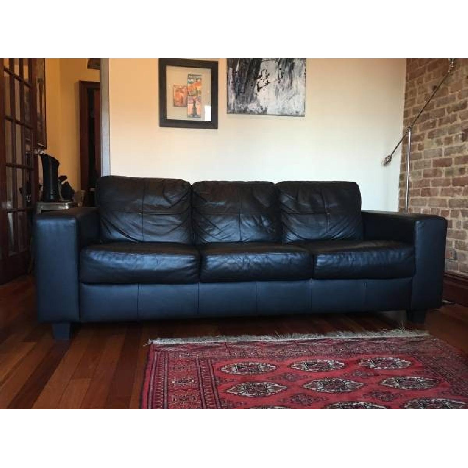 Ikea Skogaby Black Leather Sofa - image-1