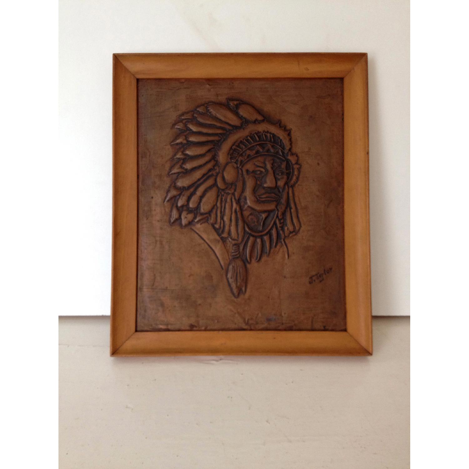 Vintage Hammered Copper Relief Art Native American - image-2