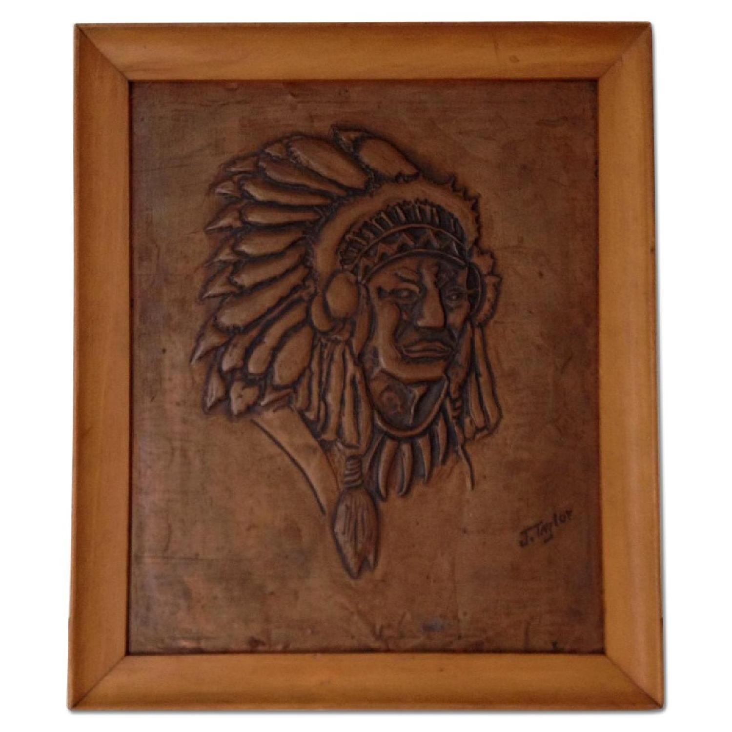 Vintage Hammered Copper Relief Art Native American AptDeco