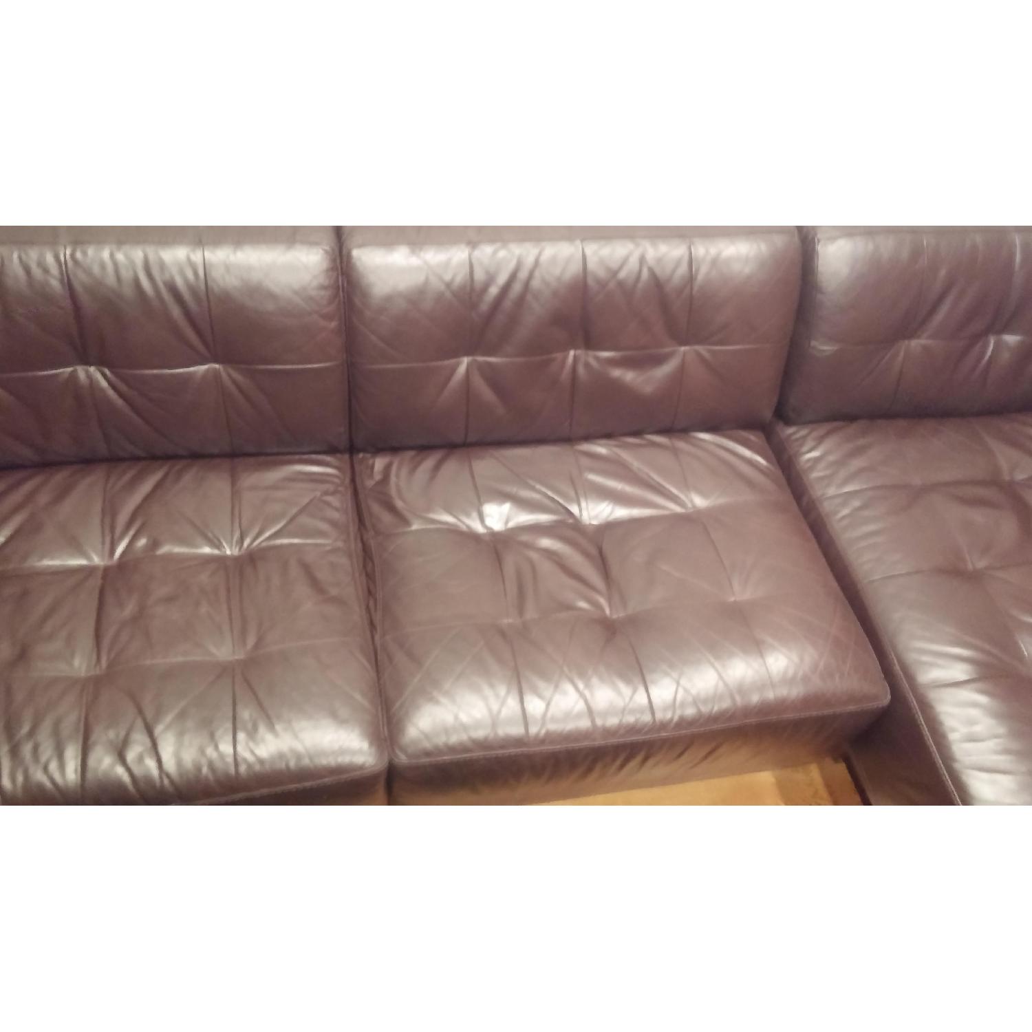 Macy's Stacey Leather 3 Piece Leather Corner Sectional w/ Matching Otttoman - image-3