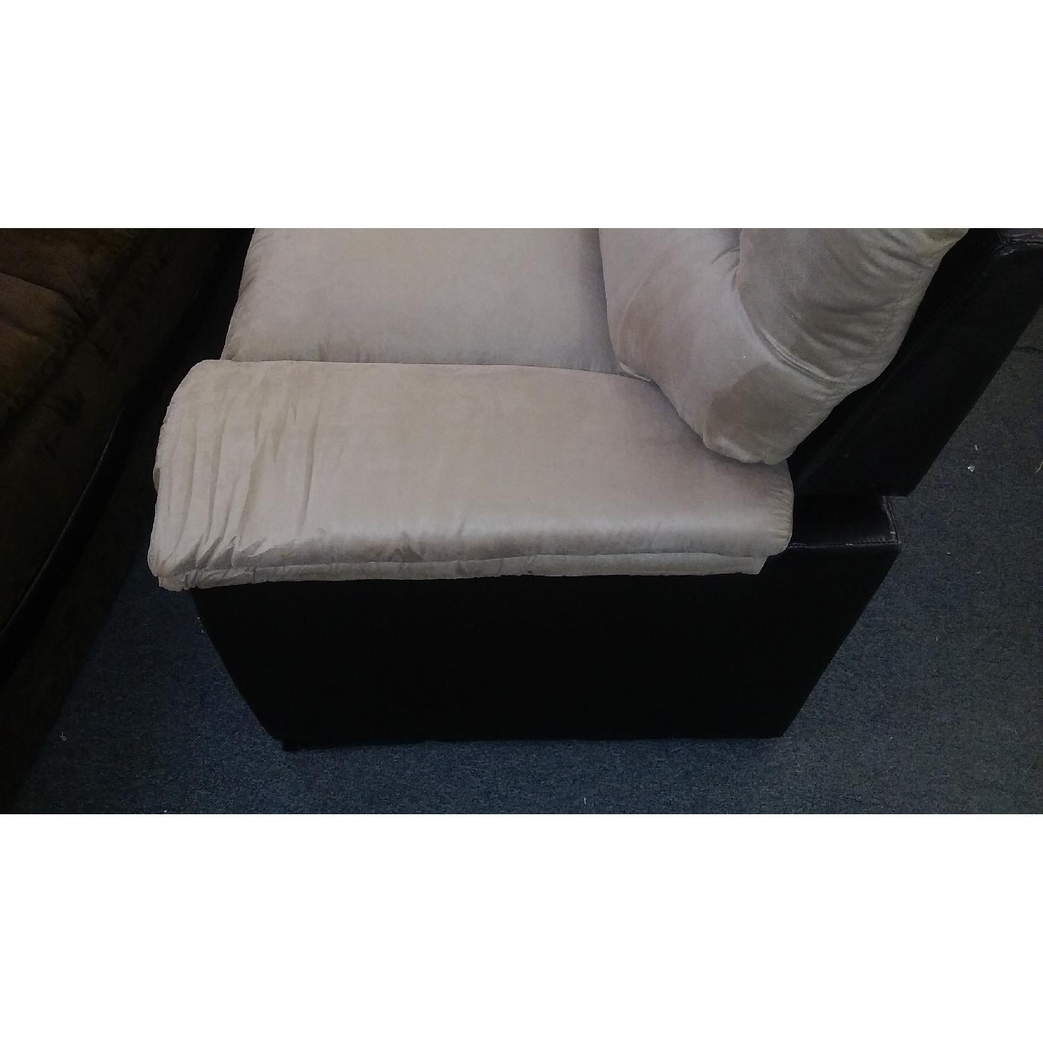 Microfiber Tan Sofa w/ Faux Leather Frame - image-2