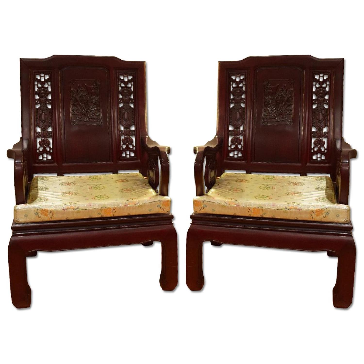 Rosewood Furniture Traditional Chinese Chairs Pair