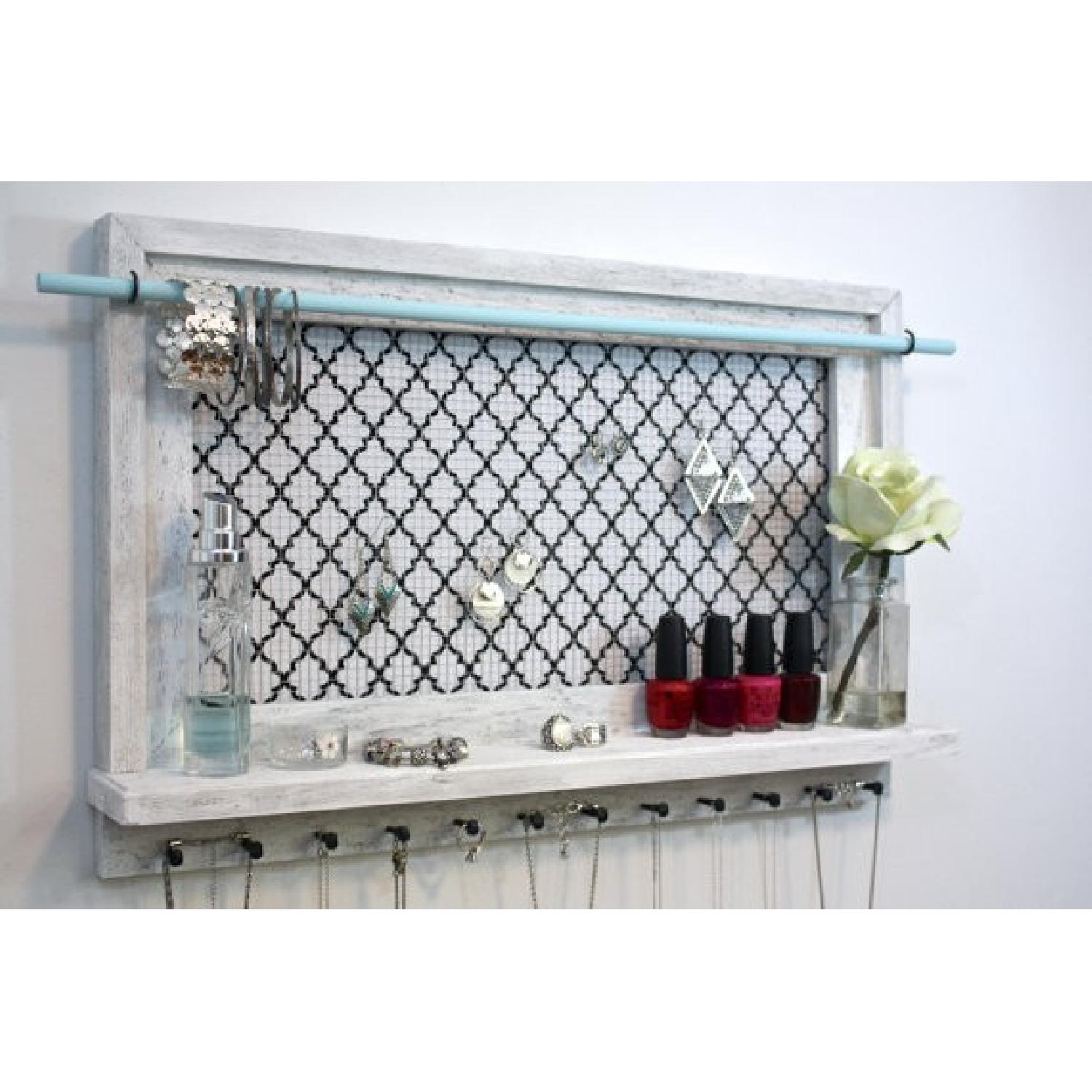 White Dry Brushed Rustic Barnwood Jewelry Organizer - image-3