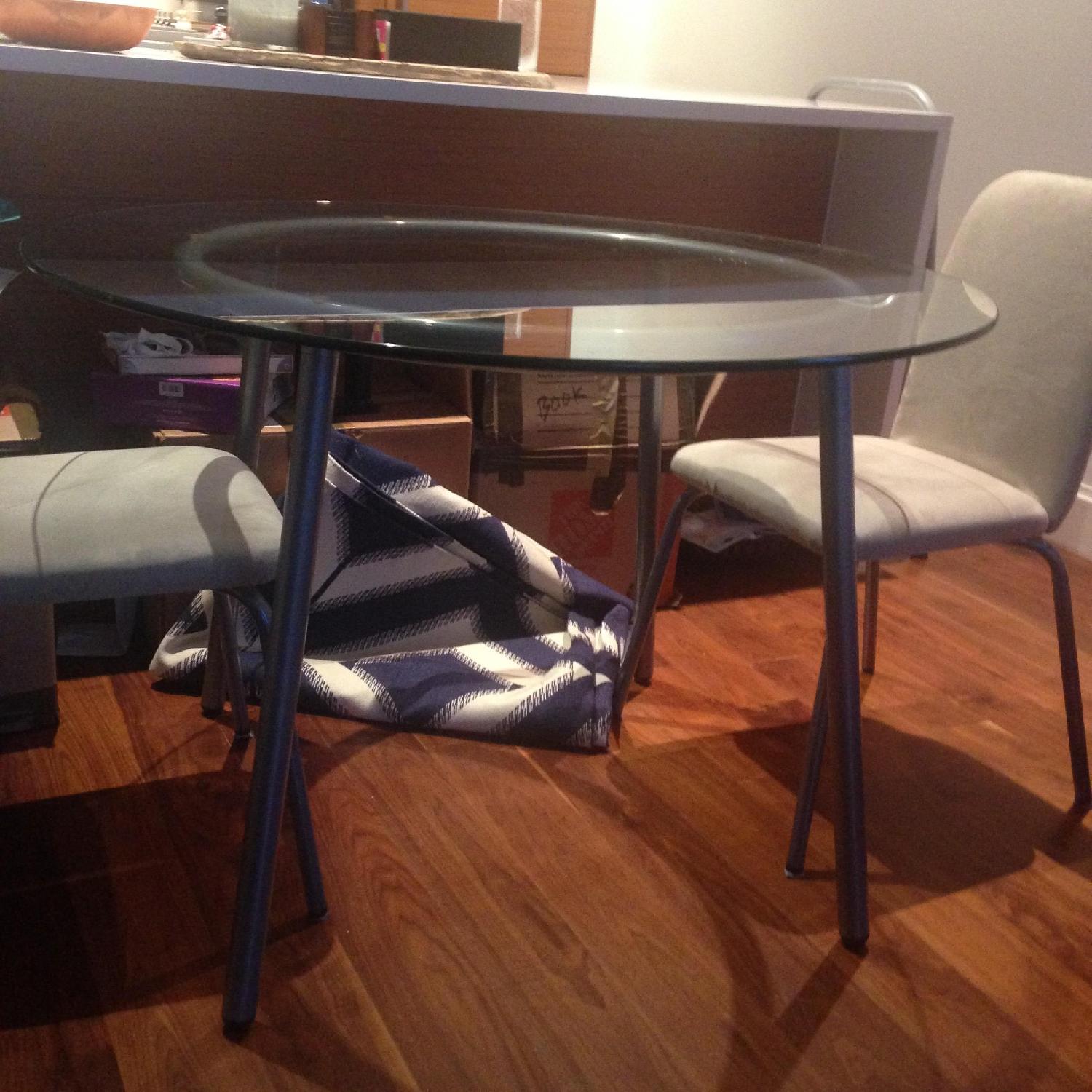 Ikea GlassTop/Metal Legs Dining Table w/ 3 Chairs AptDeco