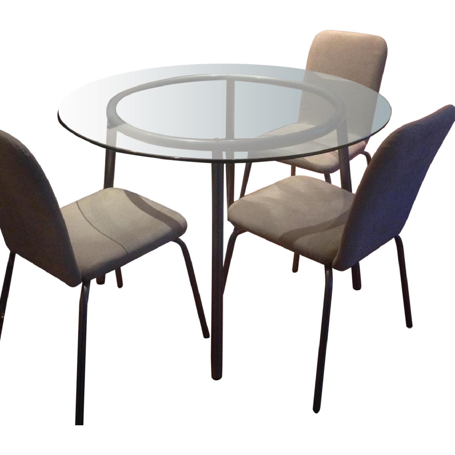 Ikea GlassTop/Metal Legs Dining Table w/ 3 Chairs AptDeco