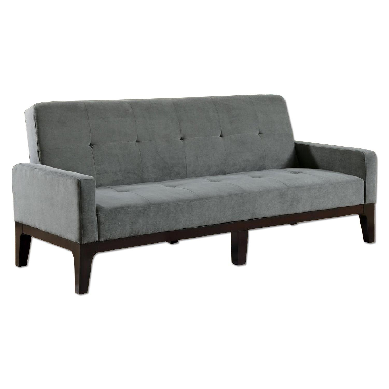 Sofa Bed in Blue-Gray Microfiber w/ Tufted Design - image-0