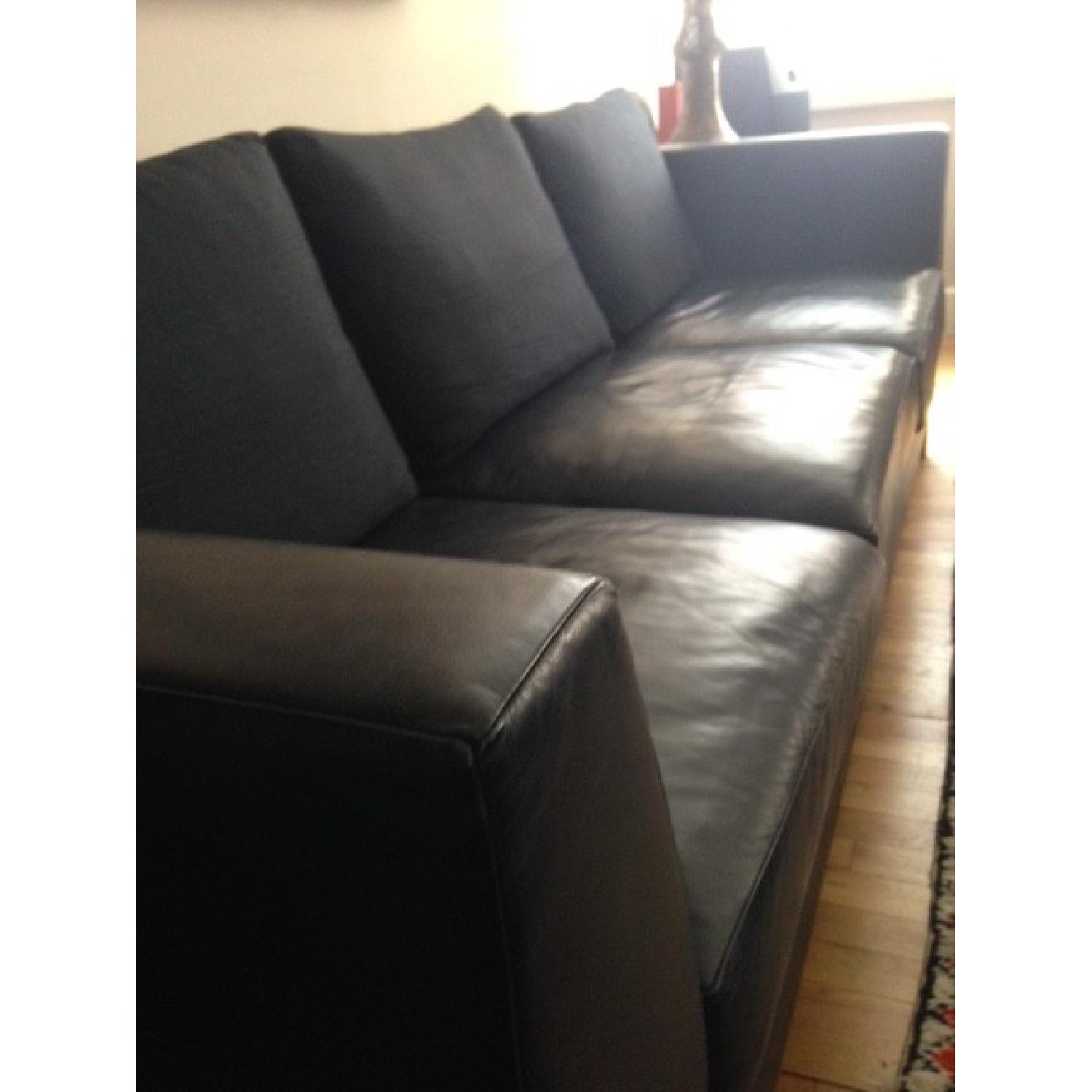 Calvin Klein Home Black Leather Sectional Sofa W Fabric Pillows