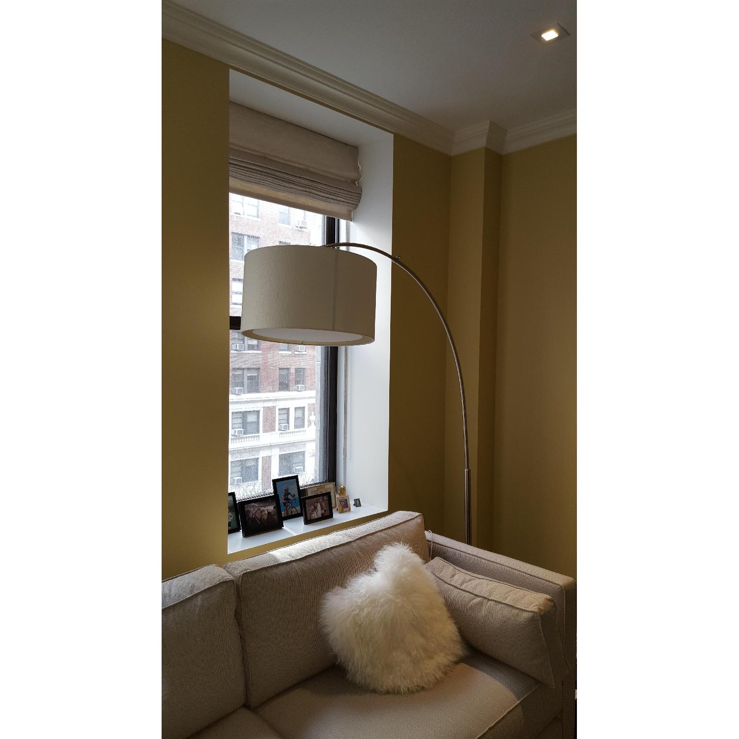 West Elm Overarching Floor Lamp w/ Linen Shade - image-1
