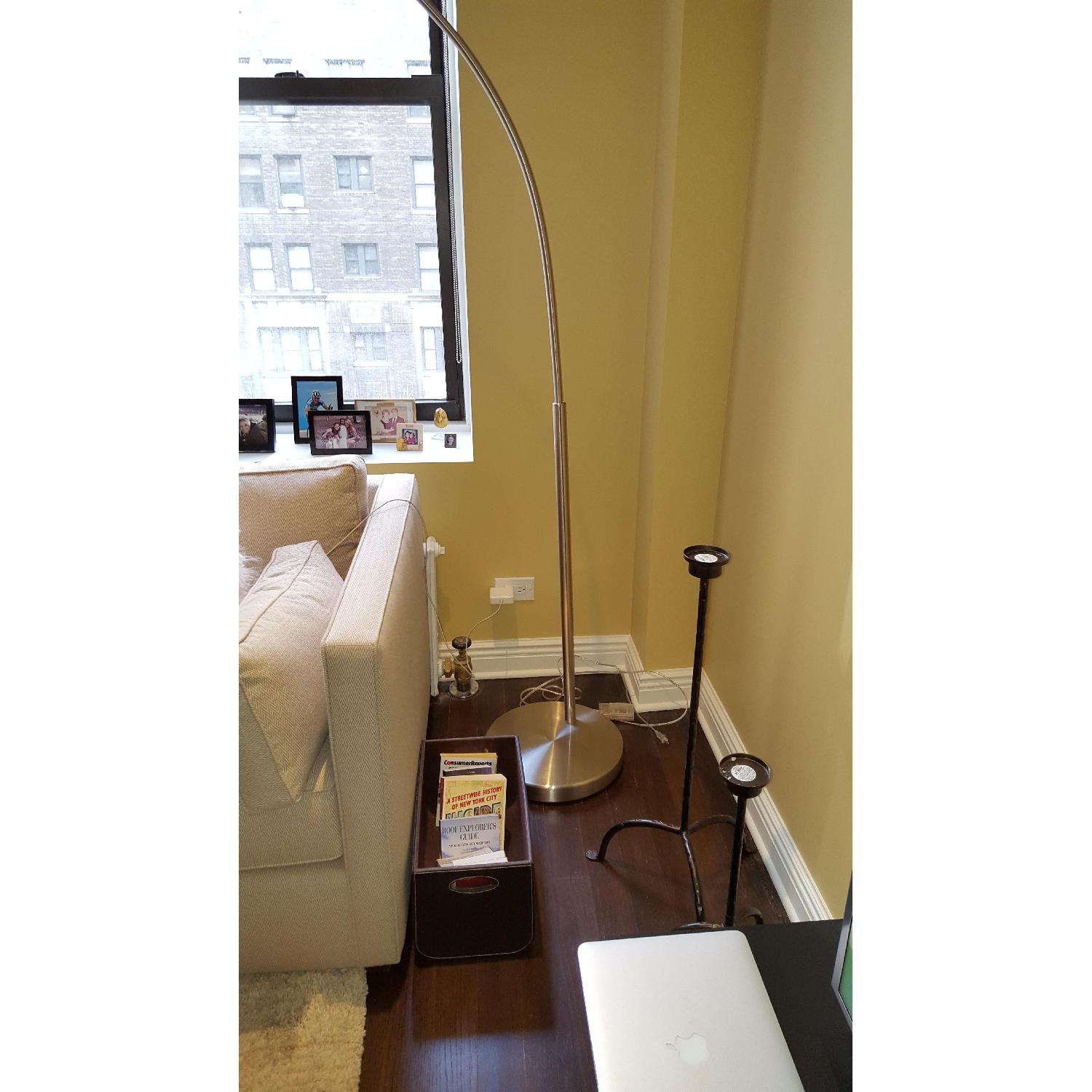 West Elm Overarching Floor Lamp w/ Linen Shade - image-3