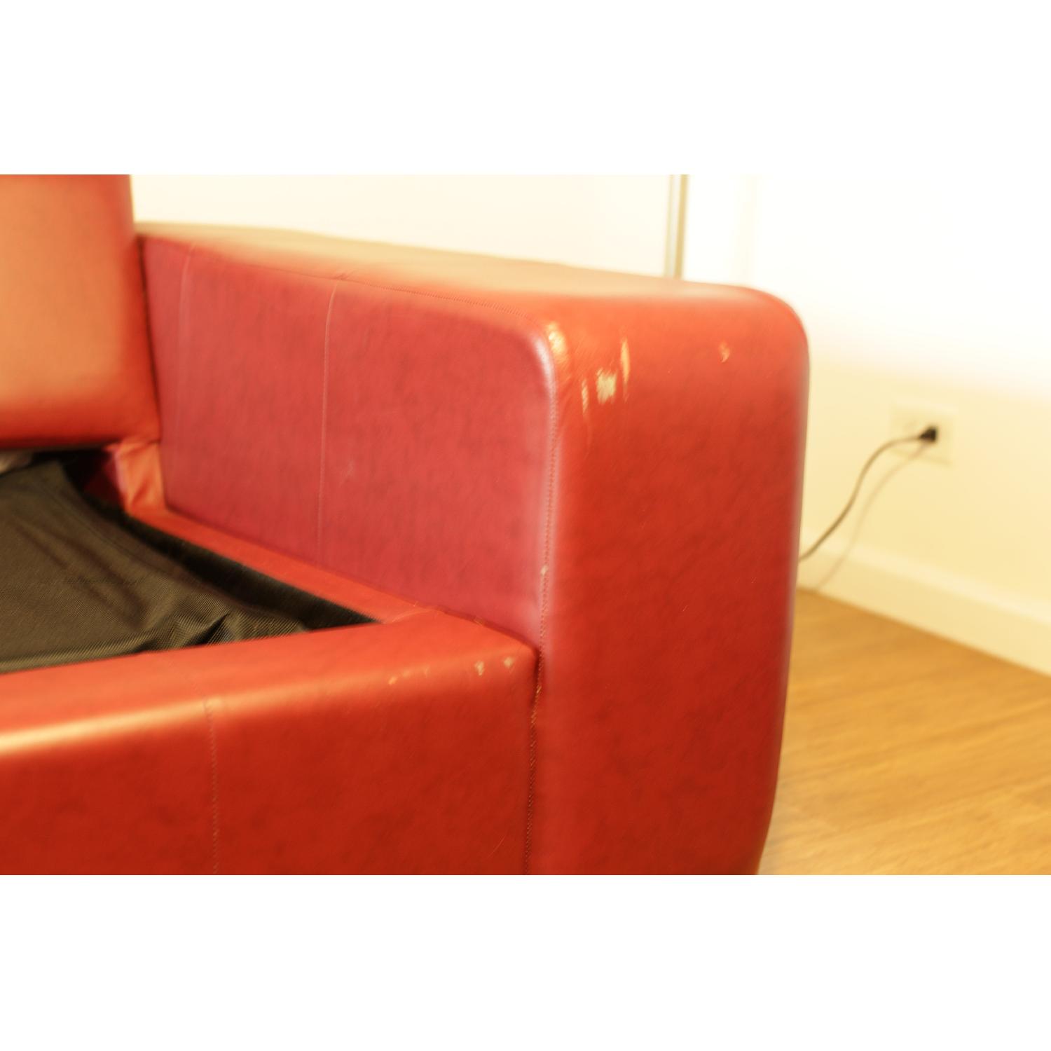 EQ3 Jenna Red Leather Sleeper Sofa w/ Chrome Arm Trays AptDeco