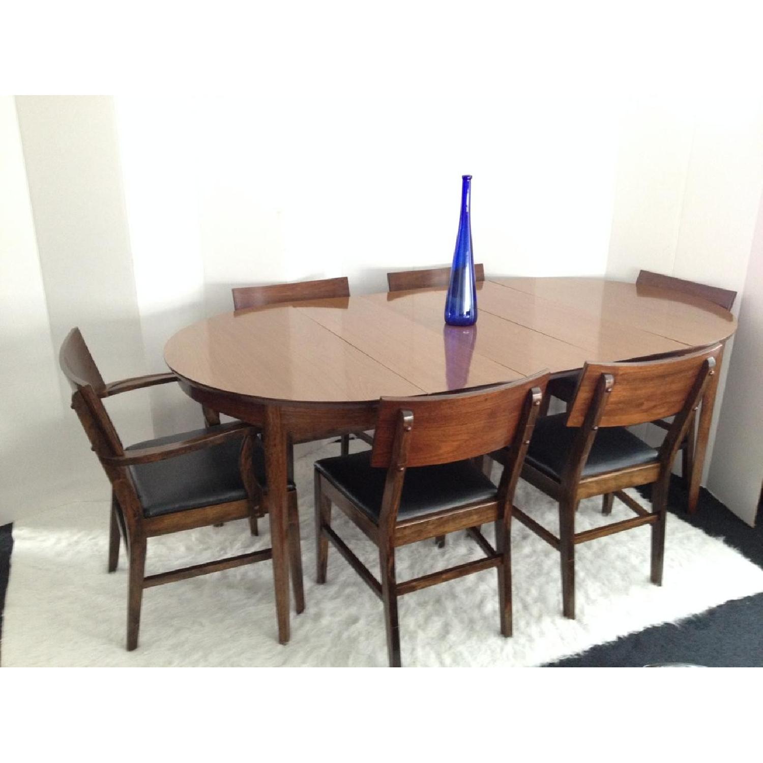 Mid Century Modern Danish Expandable Dining Table w/ 6 Stanley Chairs - image-1