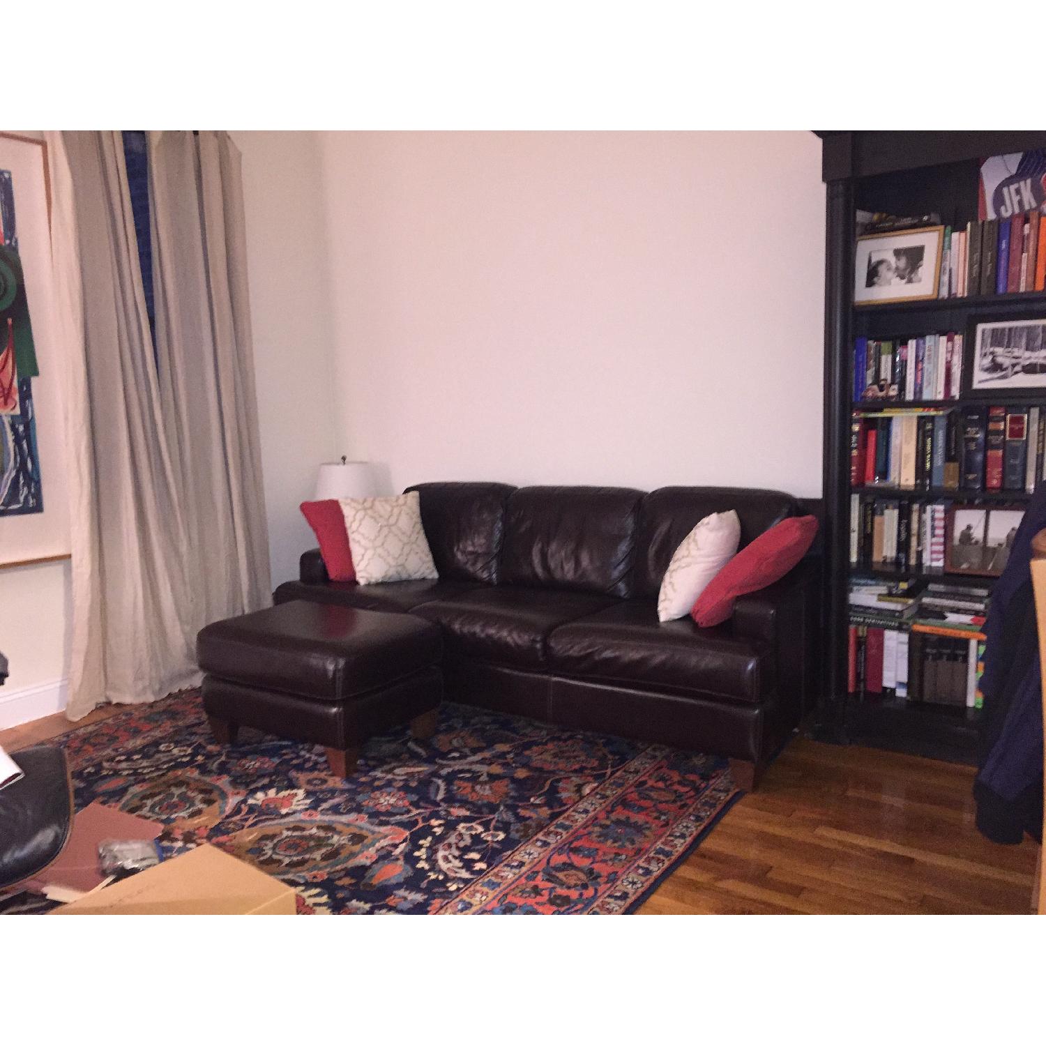 Macy's Chateau D'ax Brown Leather Sofa & Ottoman - image-2