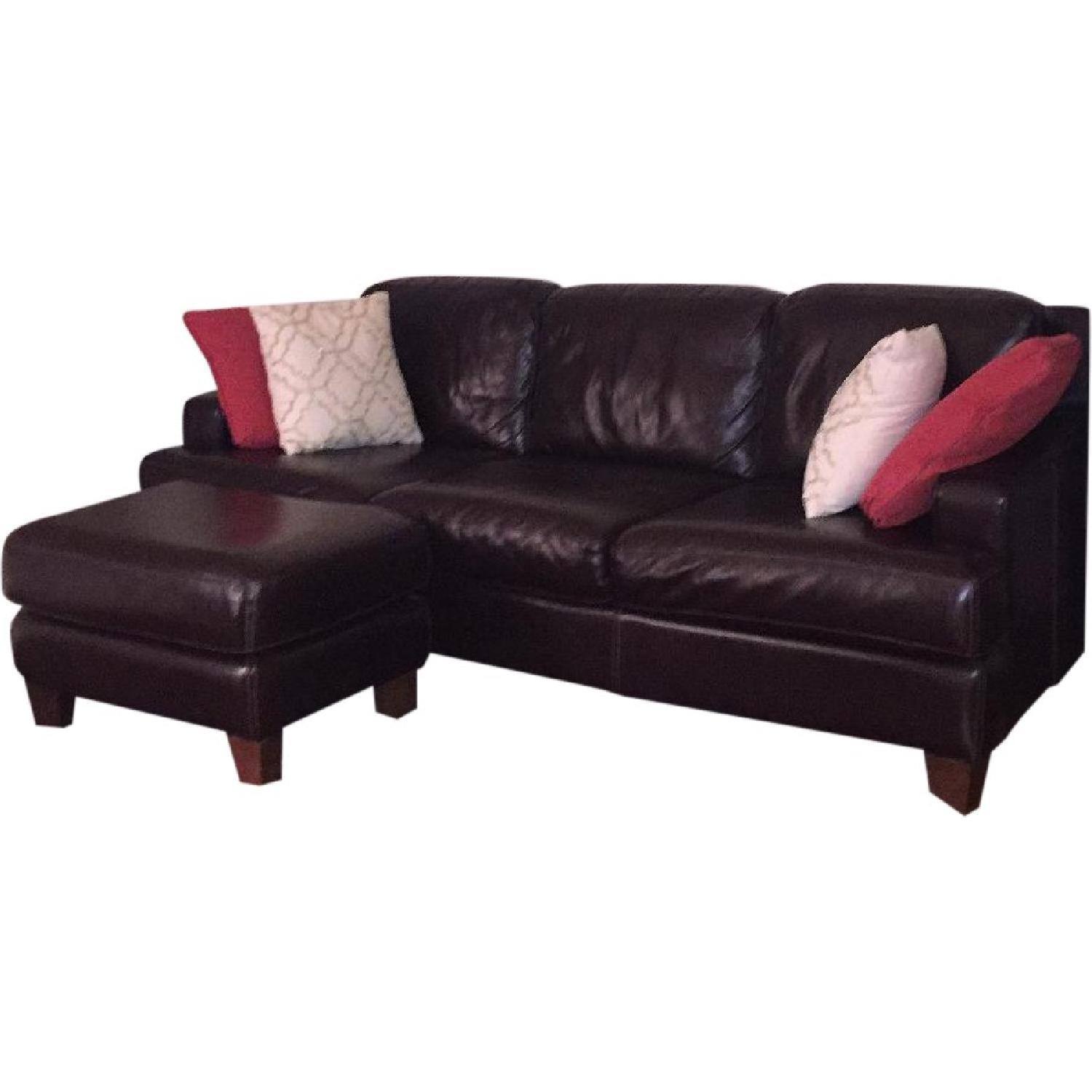 Macy's Chateau D'ax Brown Leather Sofa & Ottoman AptDeco