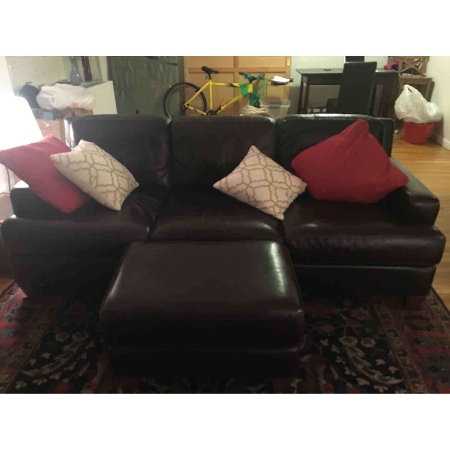 Macy's Chateau D'ax Brown Leather Sofa & Ottoman - image-3