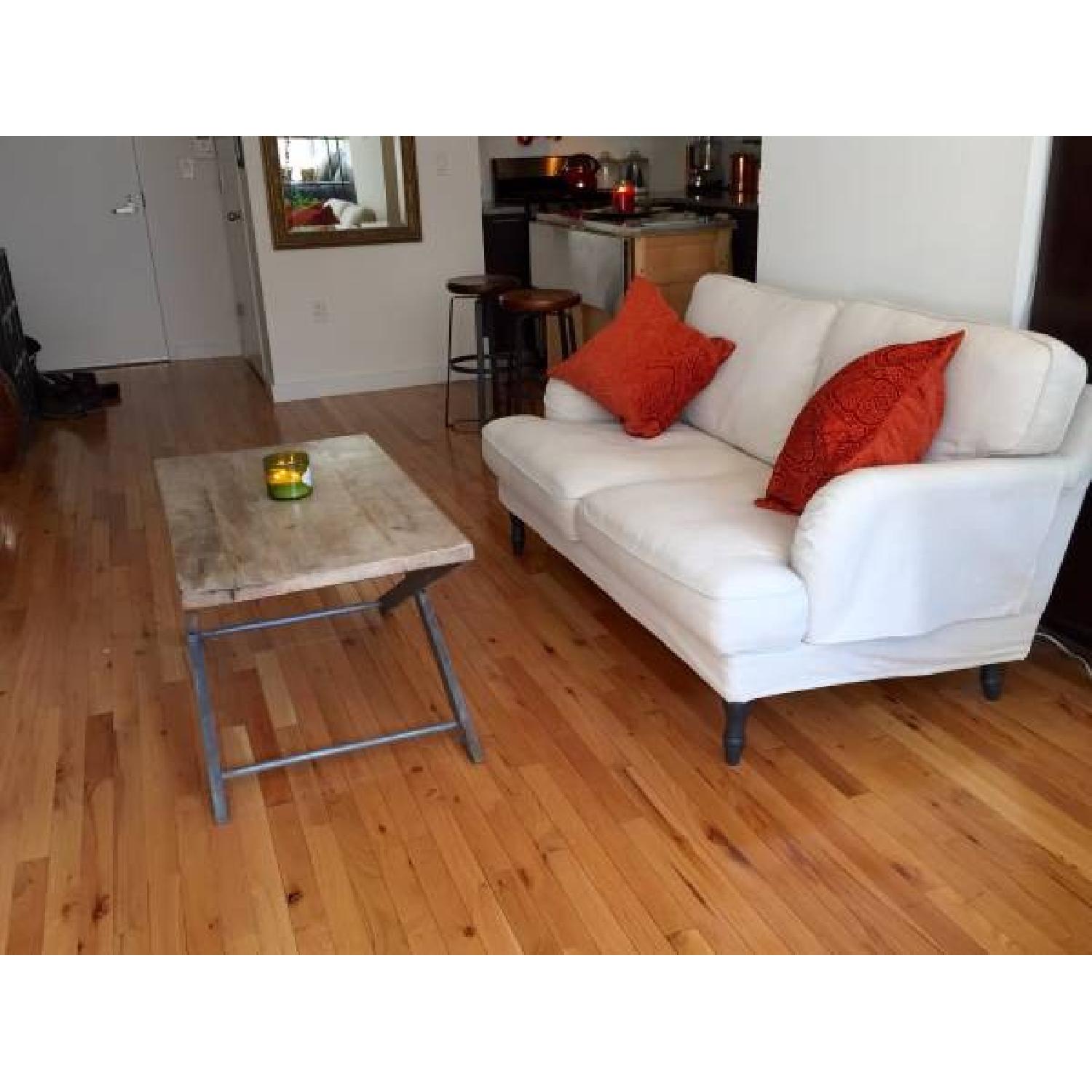 Ikea Stocksund Loveseat W Rustic Red Pillows Aptdeco