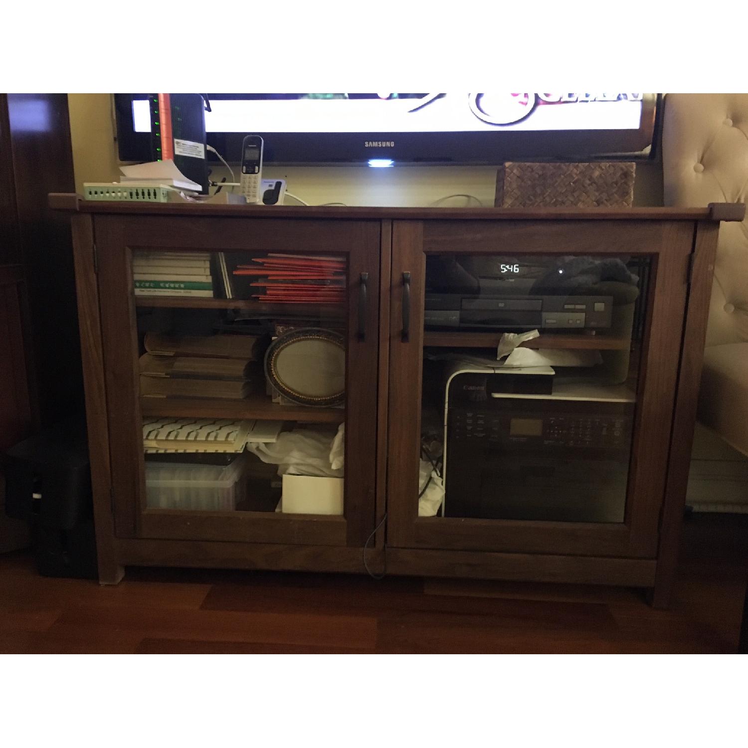Crate and Barrel Ainsworth Walnut Media Console with Glass Doors - image-1