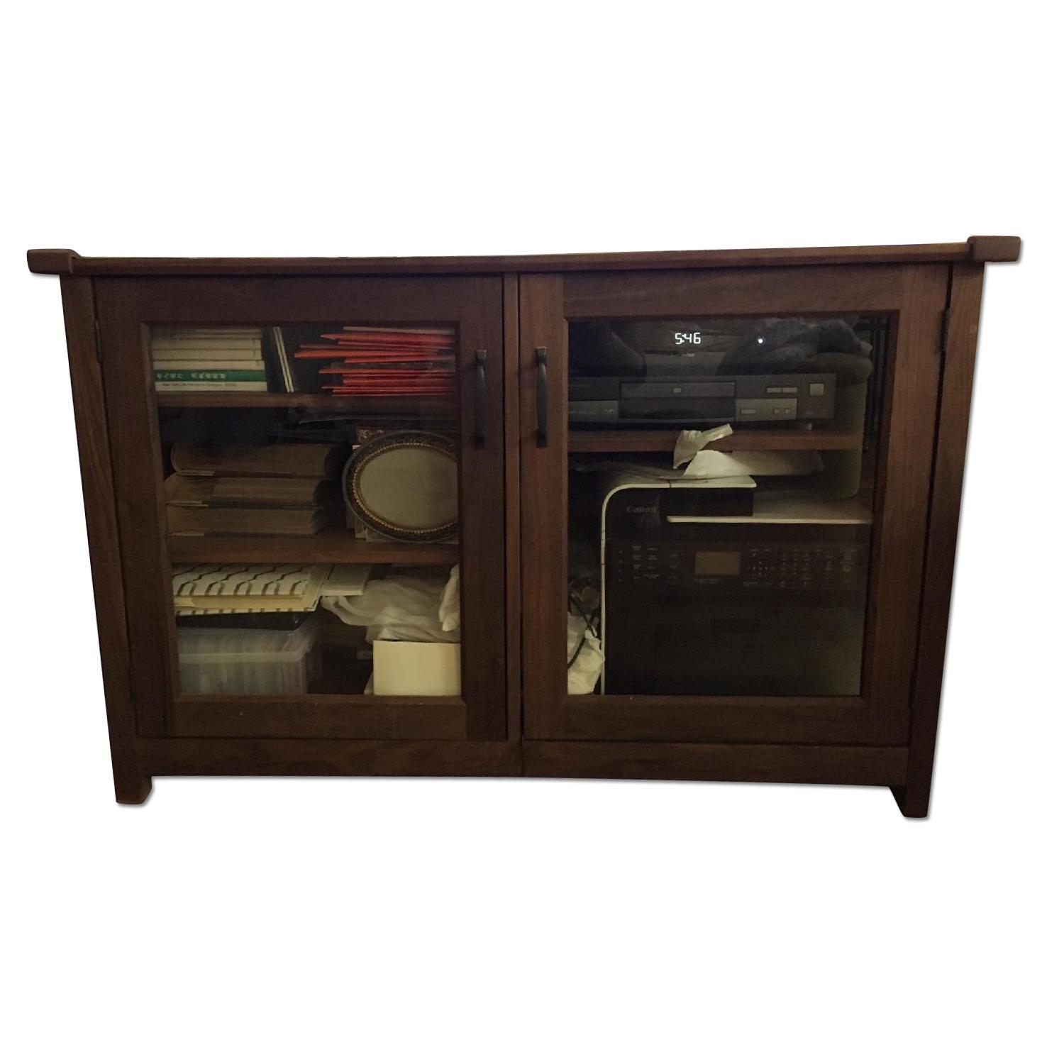 Crate and Barrel Ainsworth Walnut Media Console with Glass Doors - image-0