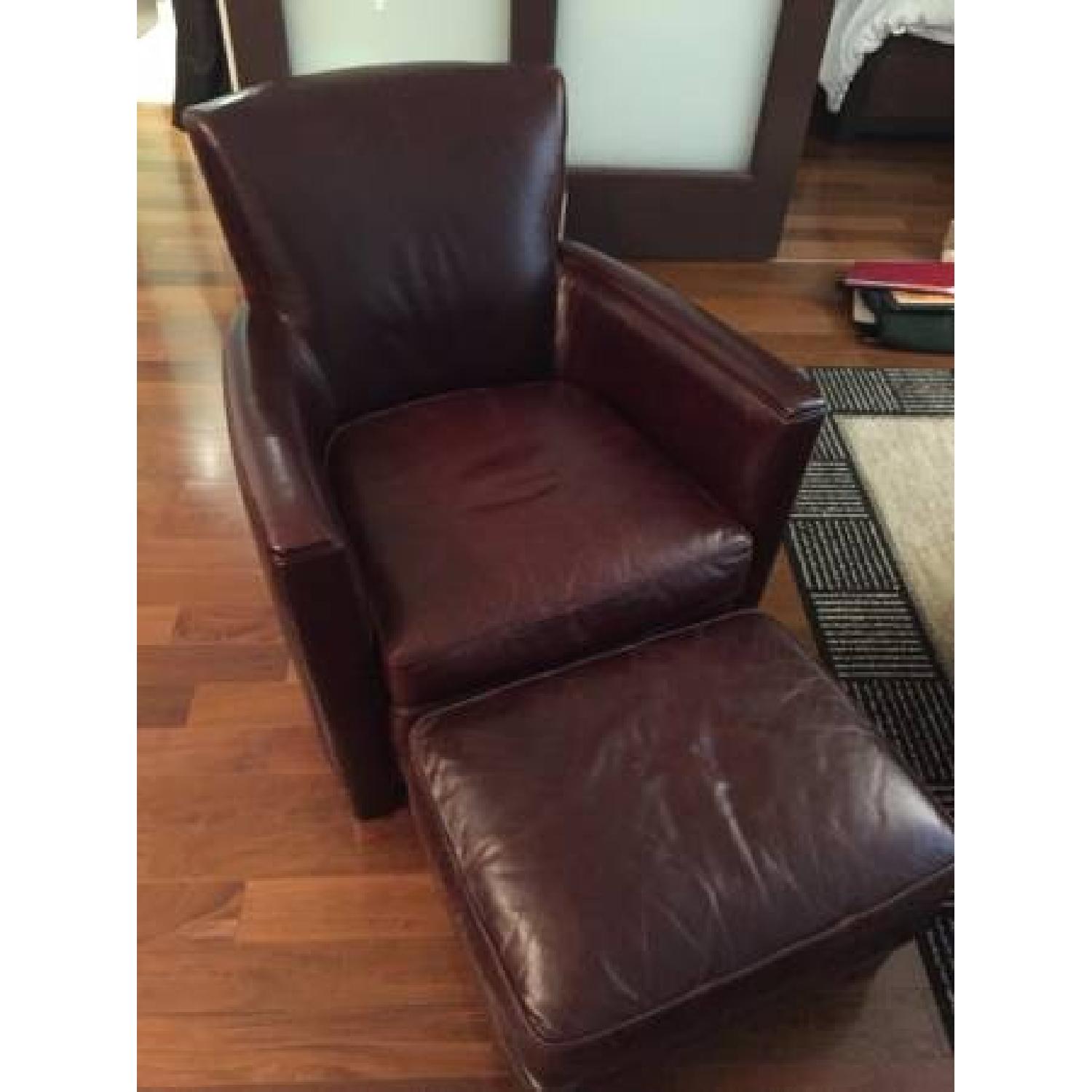 Crate & Barrel Briarwood Leather Chair & Ottoman - image-1