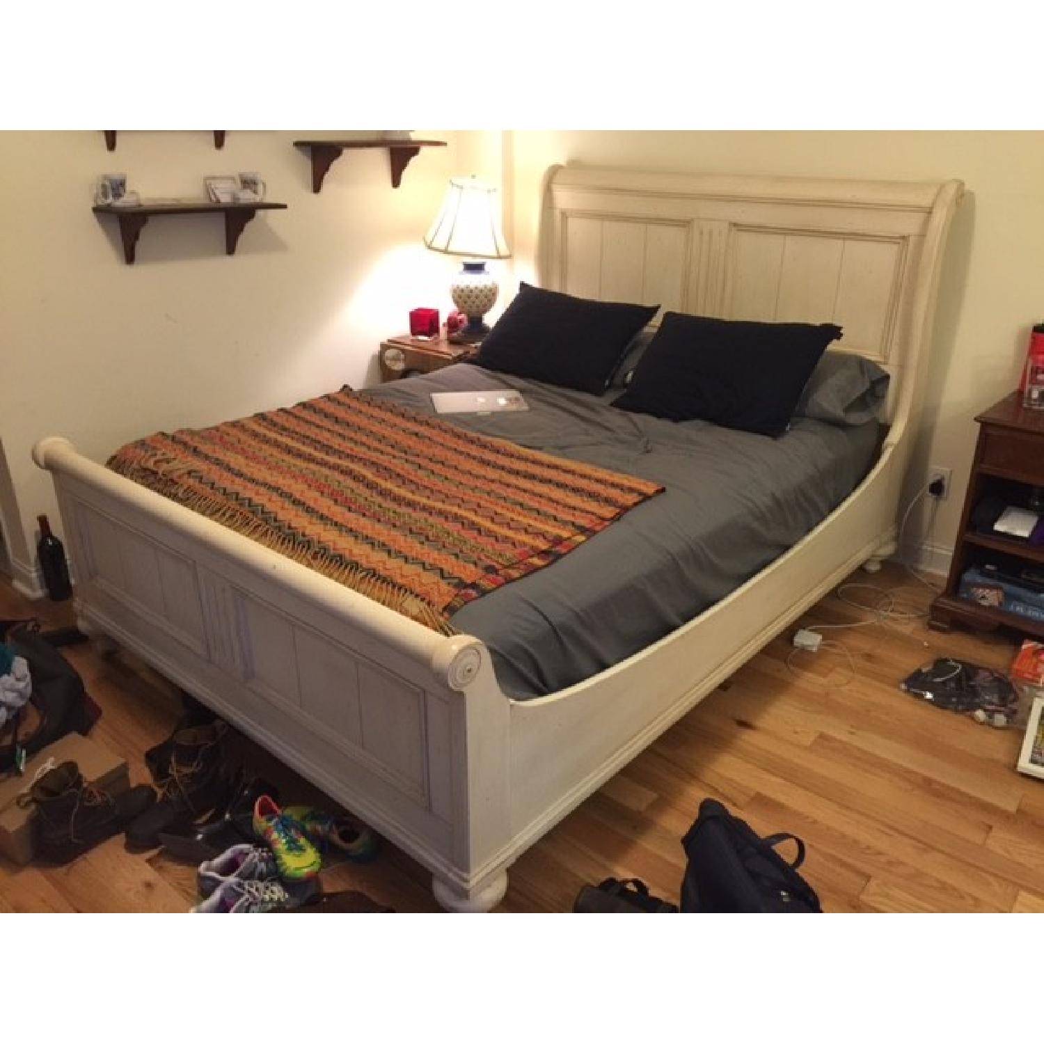 Solid Wood Antique Style Queen Sleigh Bed Frame - AptDeco