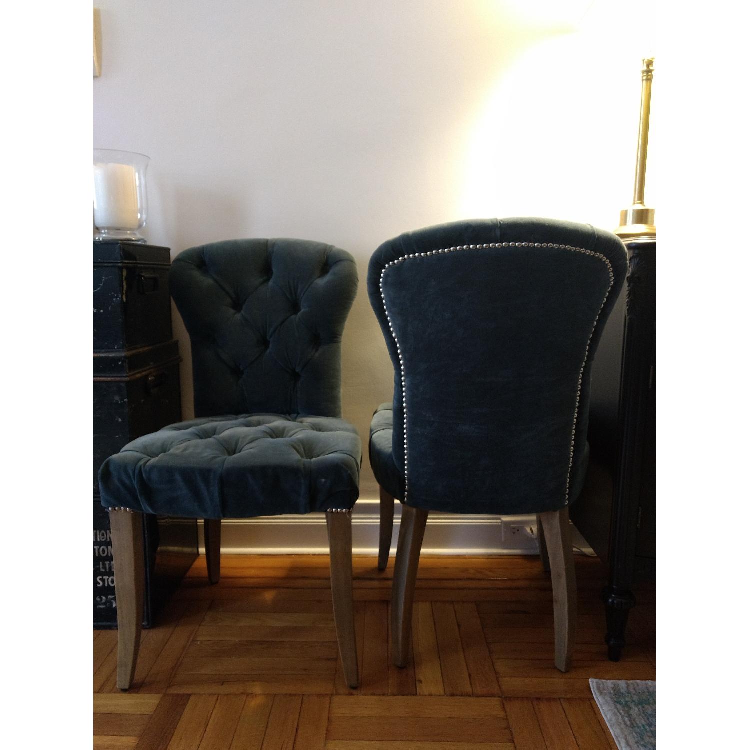 Timothy Oulton Teal Velvet Tufted Dining Chair - image-1