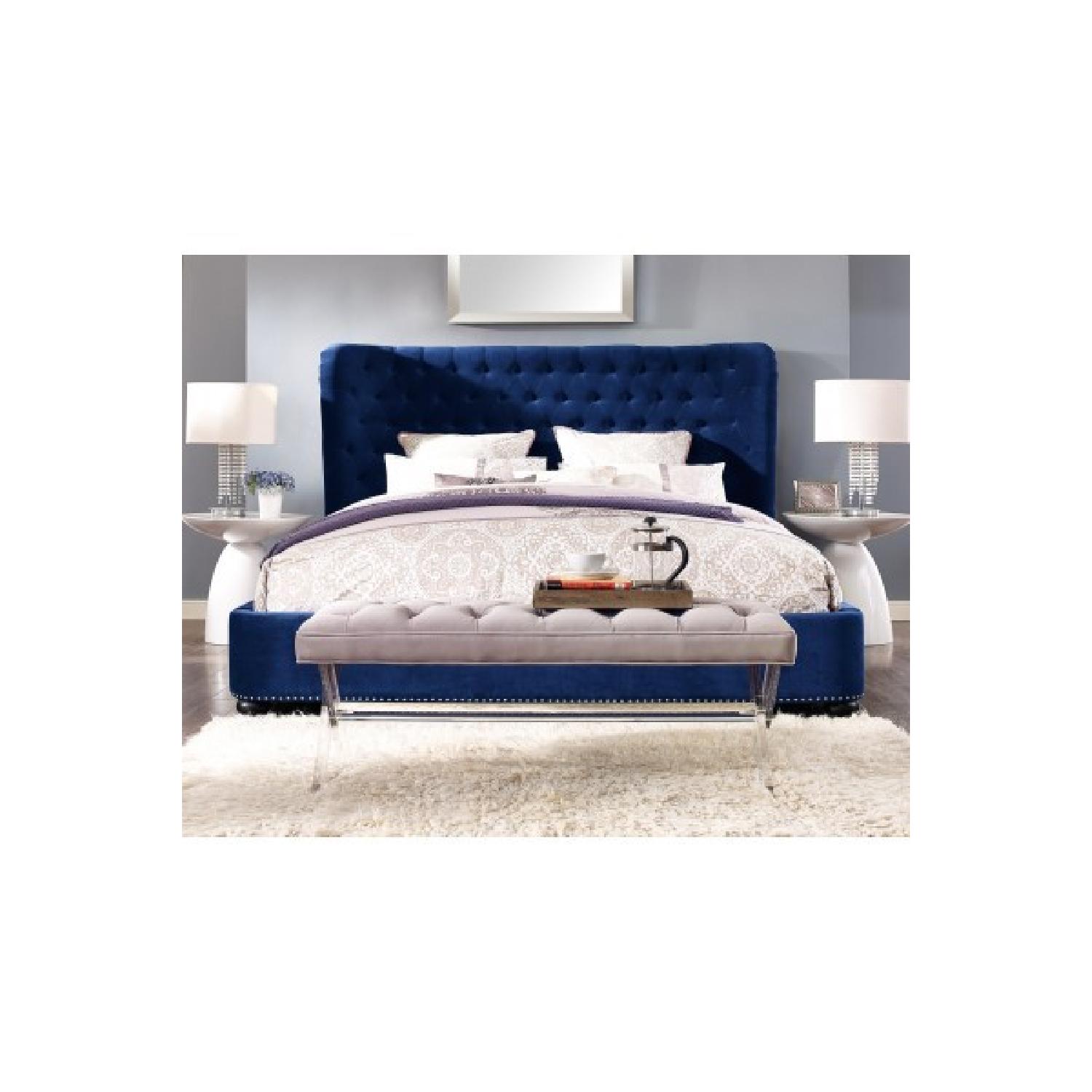 TOV Furniture Finley Blue Velvet King Bed - image-1