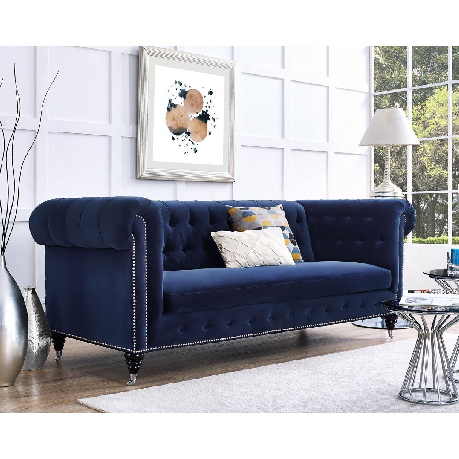 TOV Furniture Hanny Navy Blue Velvet Sofa AptDeco
