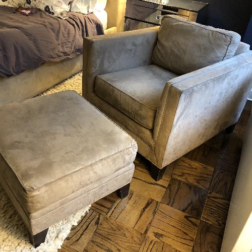 Used Mitchell Gold + Bob Williams Grey/Taupe Microsuede Ottoman for sale on AptDeco
