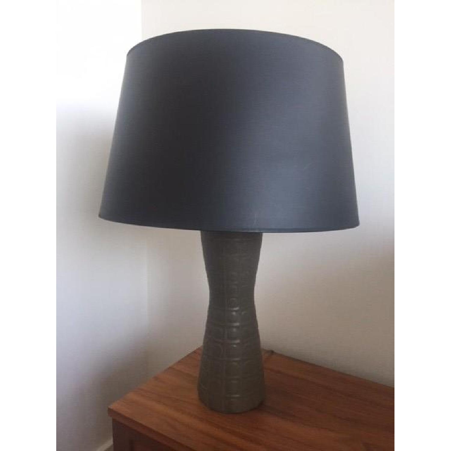 Jonathan Adler Grey Ceramic Table Lamp w/ Black Shade - image-1