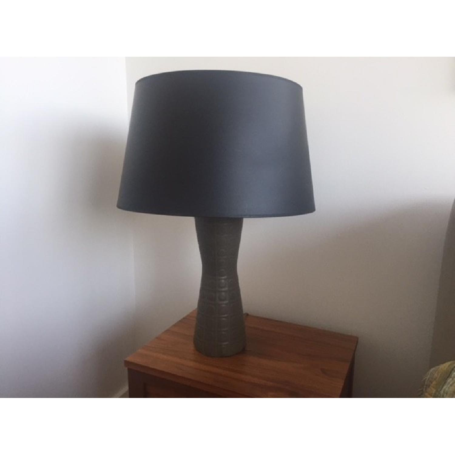 Jonathan Adler Grey Ceramic Table Lamp w/ Black Shade - image-2