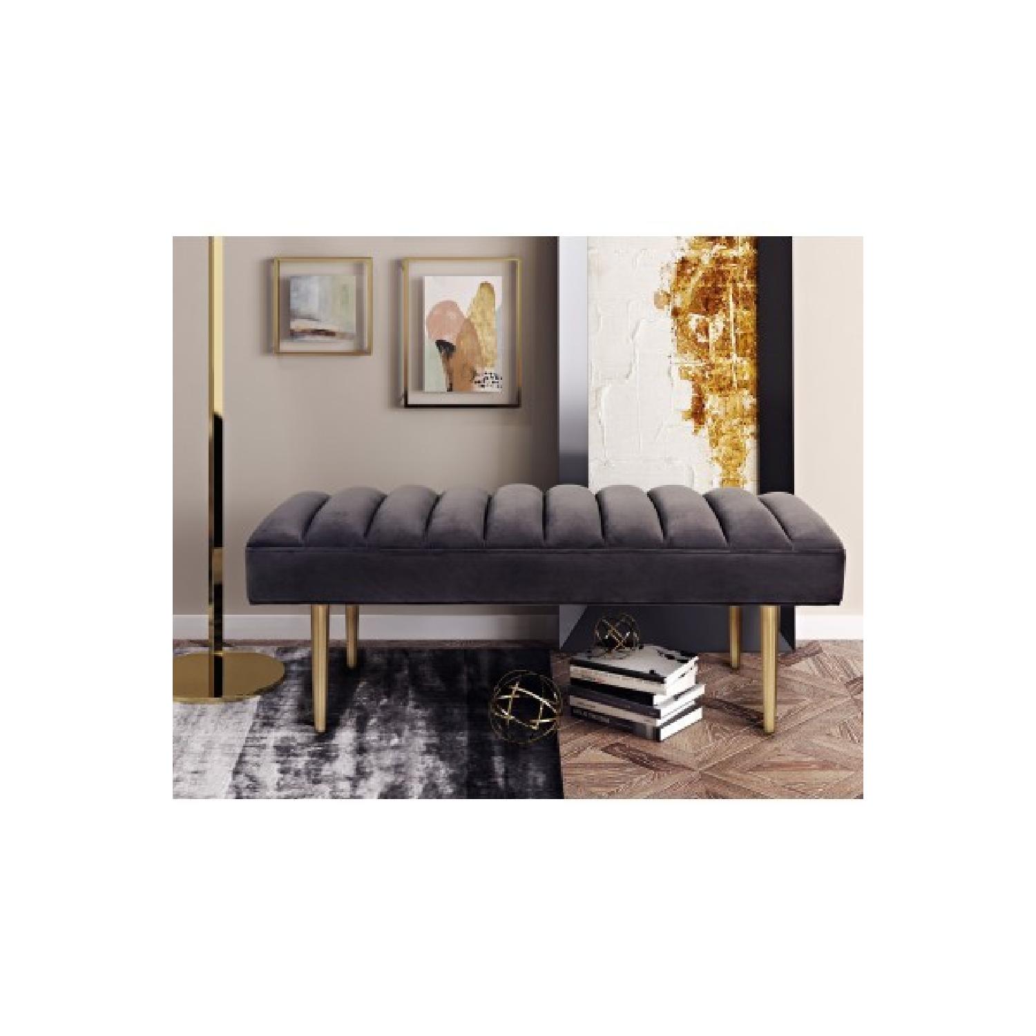 TOV Furniture Jax Grey Velvet Bench - image-1