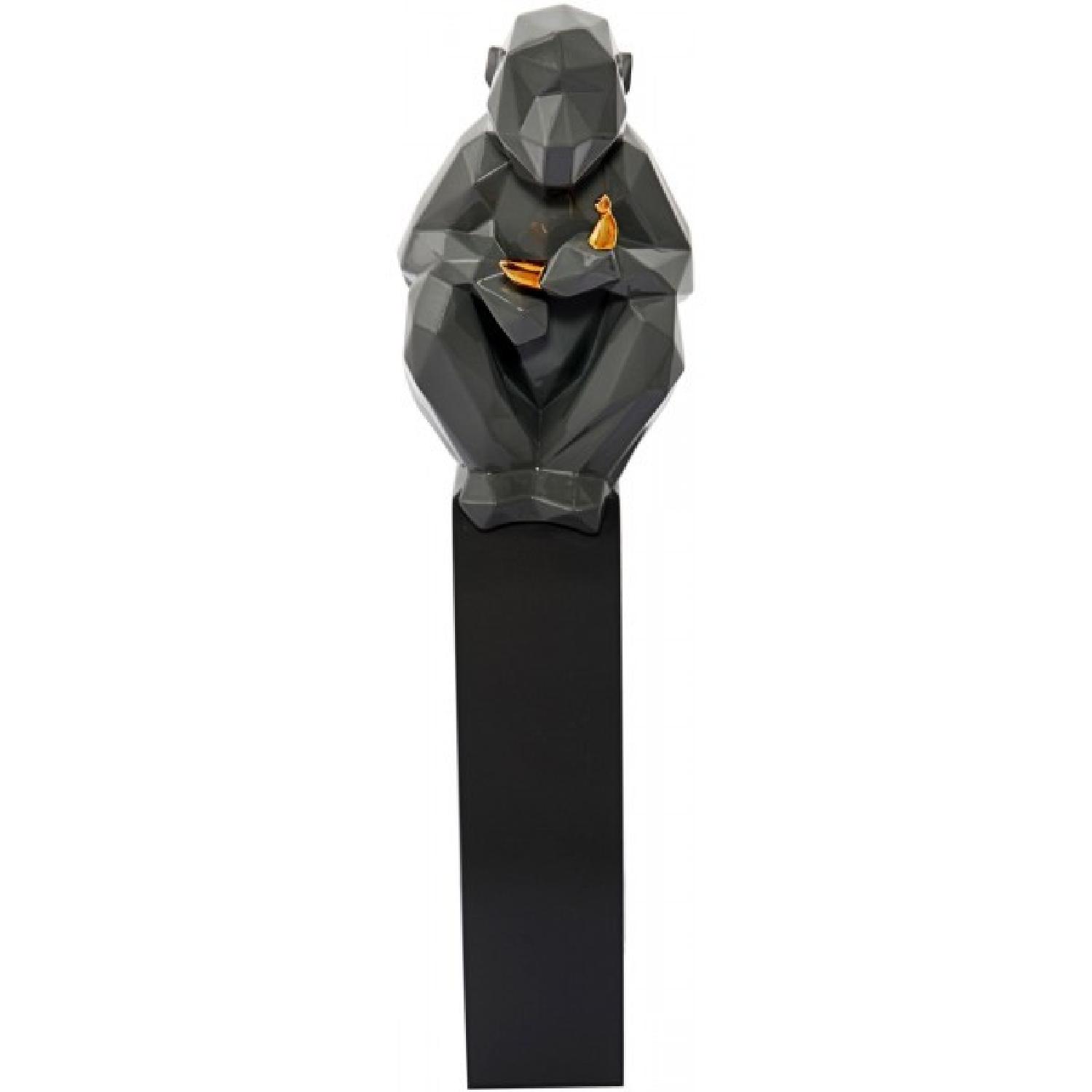 TOV Furniture Monkey w/ Banana Sculpture in Grey & Gold - image-0