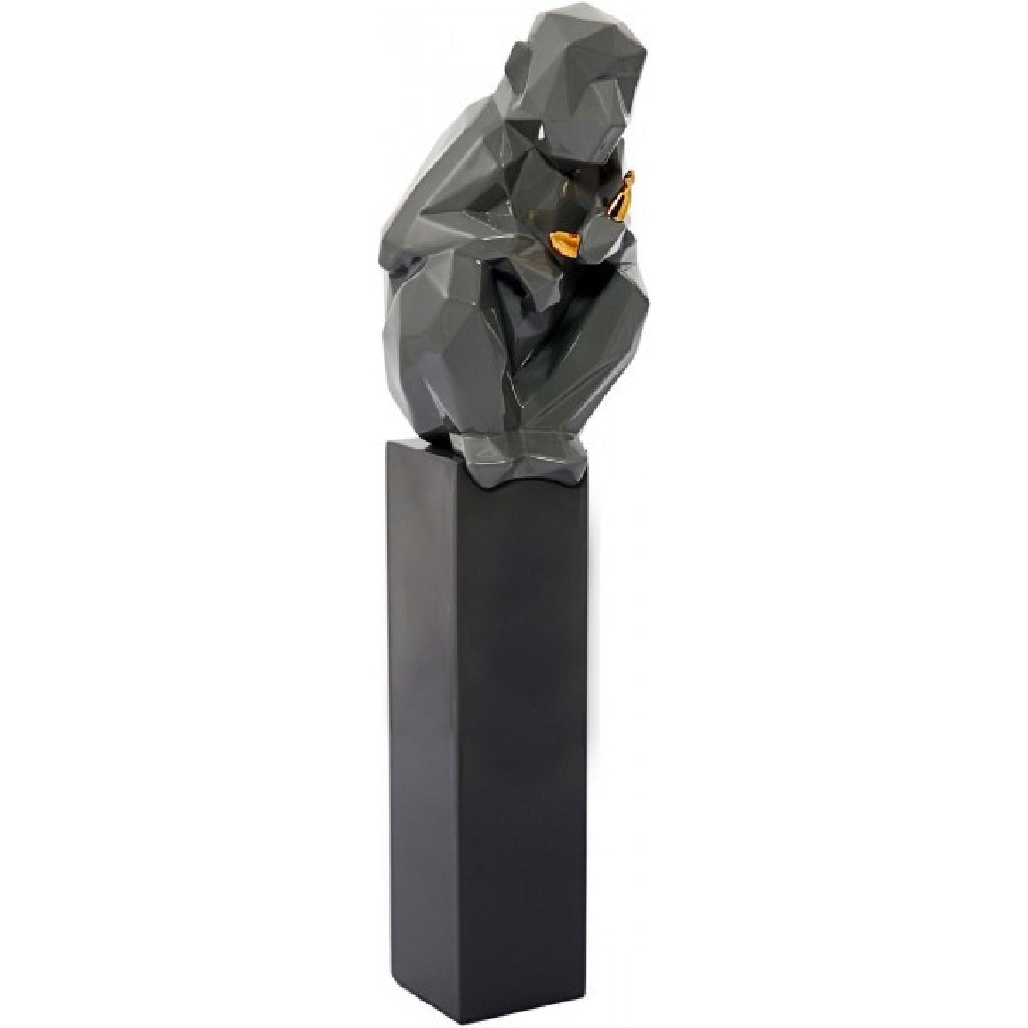 TOV Furniture Monkey w/ Banana Sculpture in Grey & Gold - image-2