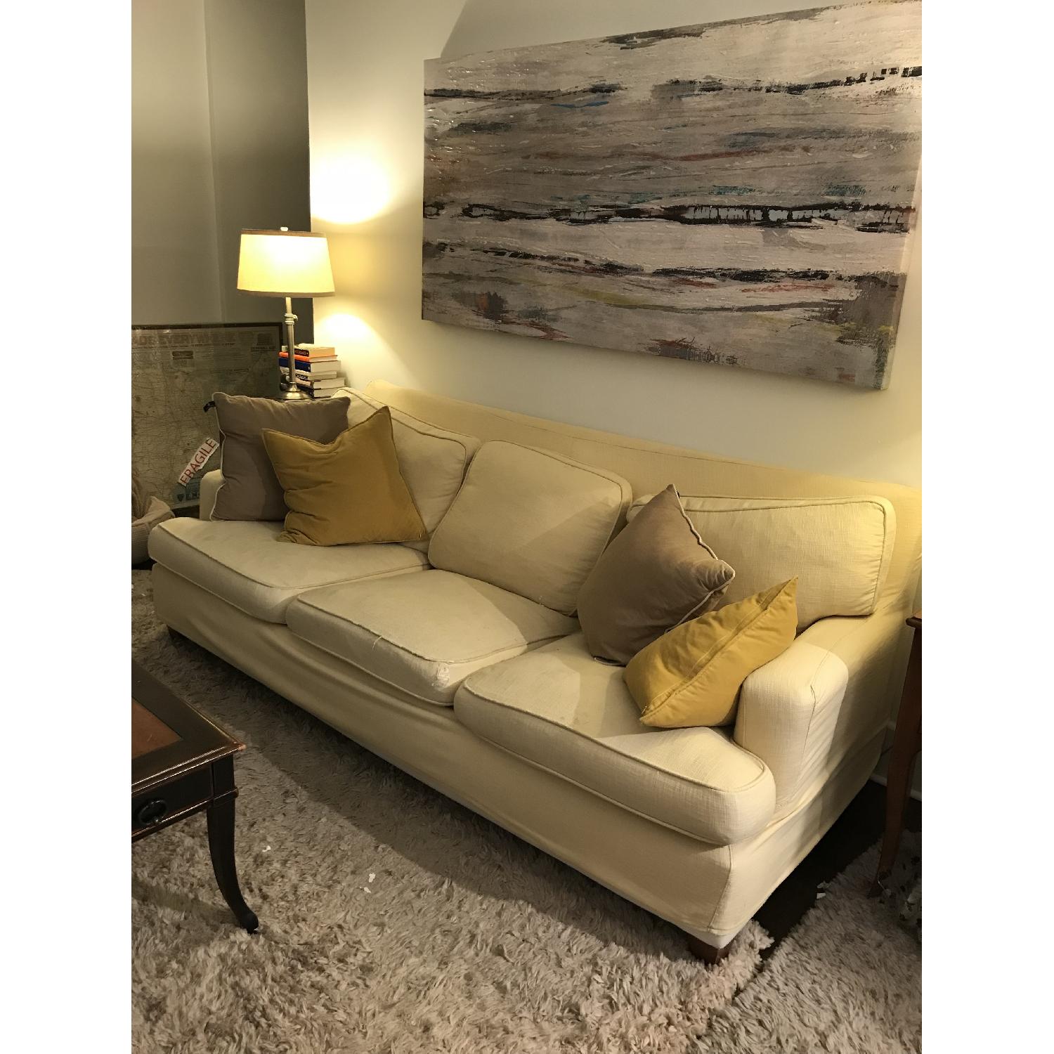 Jennifer Convertible Sleeper Sofa w/ Yellow Linen Slipcovers AptDeco