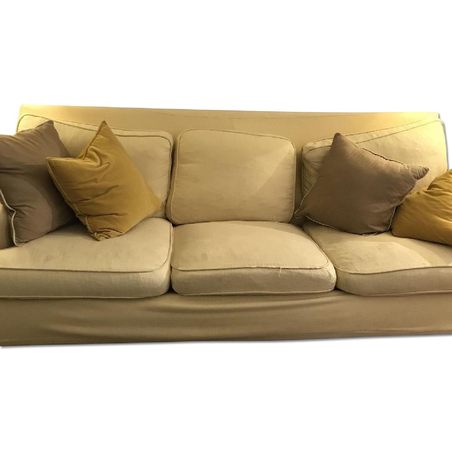 Jennifer Convertible Sleeper Sofa w/ Yellow Linen Slipcovers AptDeco